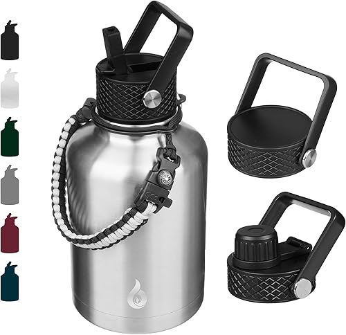 Miniatura 78 de BJPKPK Botellas de agua aisladas con tapa con pajilla, termo frío y caliente de 22 onzas, botella de agua de metal de acero inoxidable con 3 tapas,