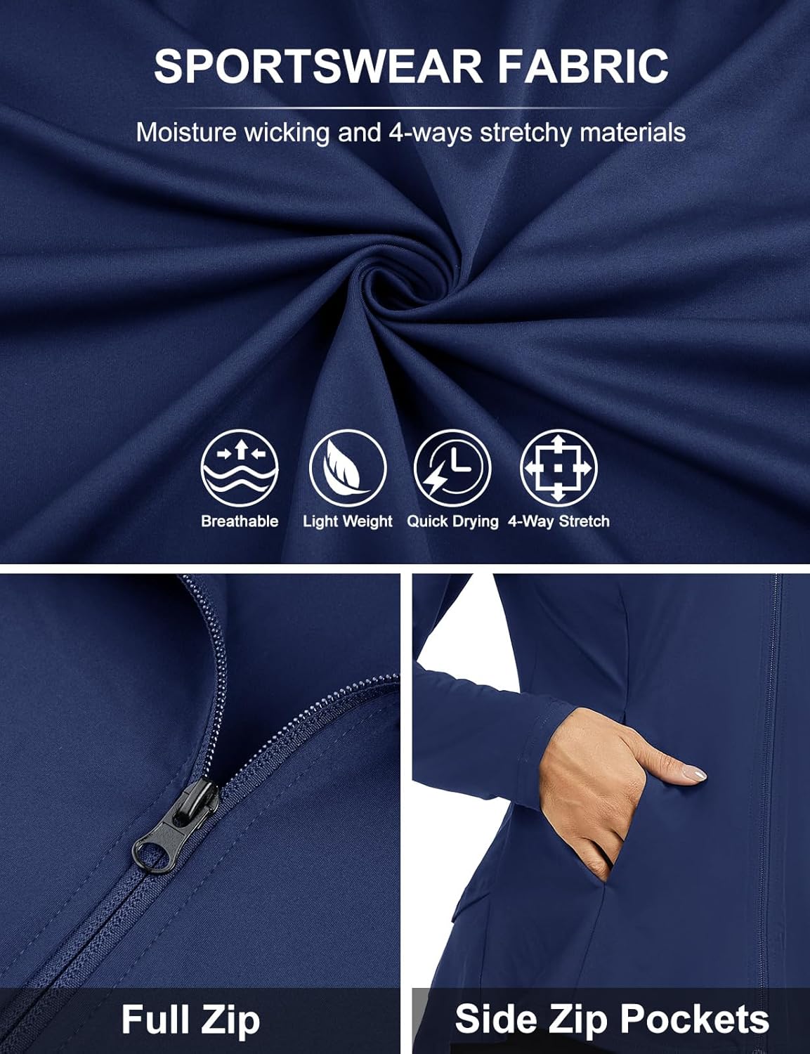 LURANEE Women's Golf Athletic Jackets with Pleated Tennis Skirt Hem Lightweight Full Zip Long Sleeve Shirts with Pockets - Image 6