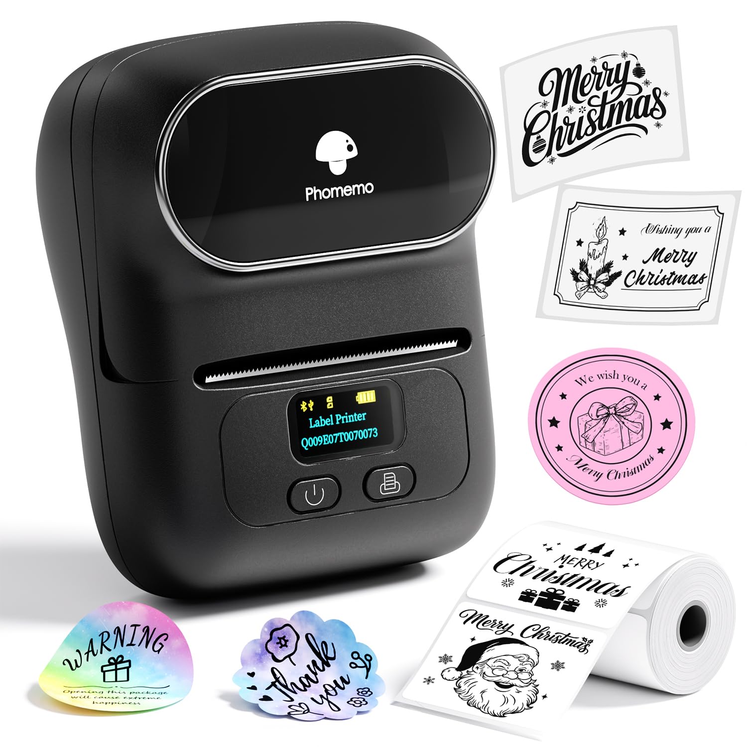 Phomemo M110 Label Maker Machine, Bluetooth Wireless Portable Sticker Label Maker for address, Barcode, Logo, Thermal label Printer Compatible with Android & iOS Phone,Black