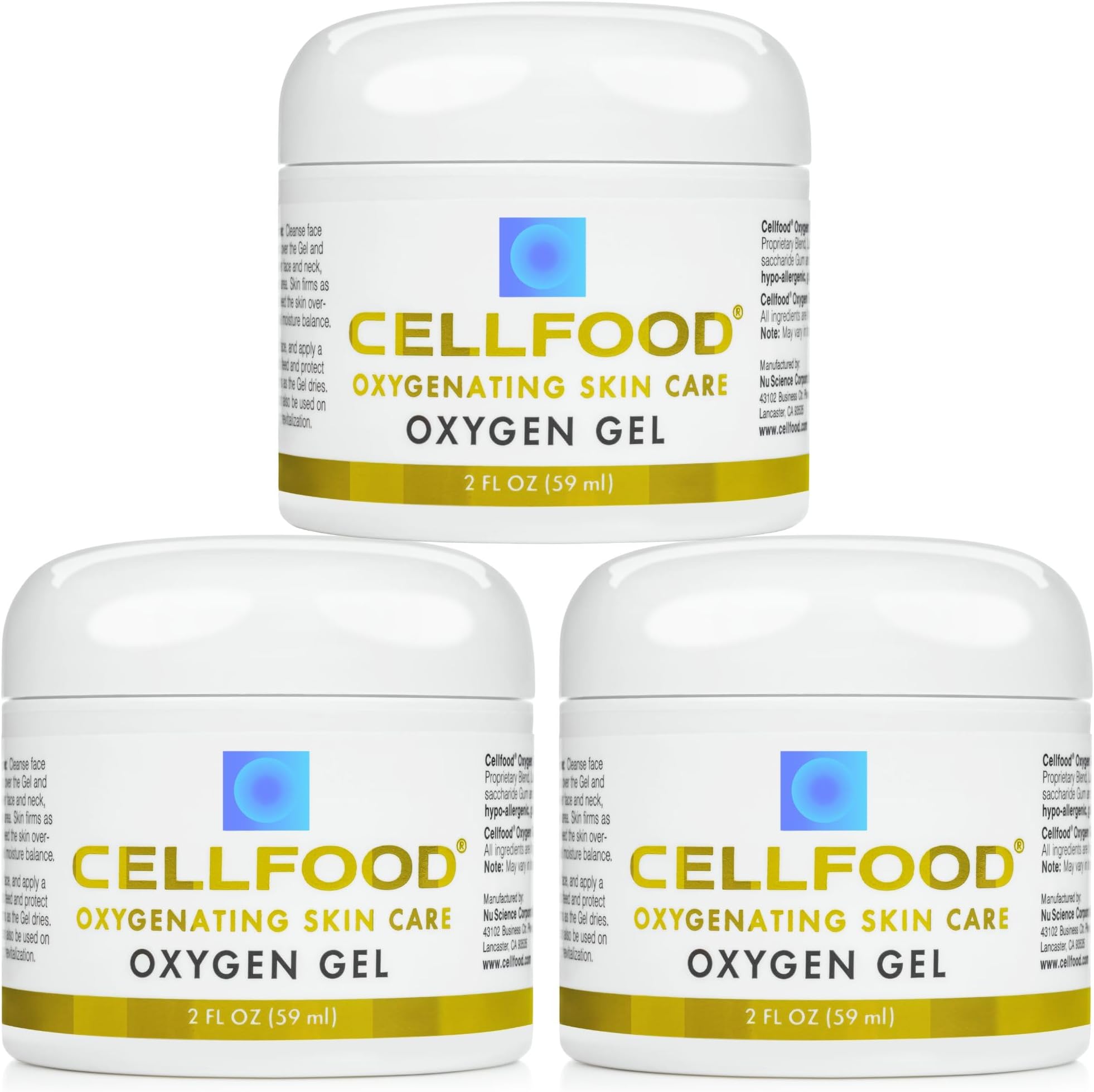 Oxygen Gel - 2 fl oz, Pack of 3 - Provides Moisture & Protection, Decreases Appearance of Fine Lines - Aloe Vera, Lavender Blossom Extract, Cellfood & Glycerine - Hypoallergenic, Non-GMO