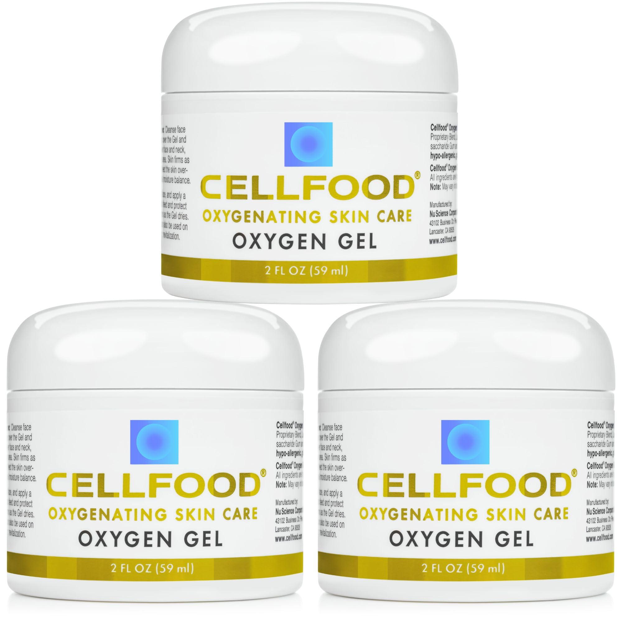 Oxygen Gel - 2 fl oz, Pack of 3 - Provides Moisture & Protection, Decreases Appearance of Fine Lines - Aloe Vera, Lavender Blossom Extract, Cellfood & Glycerine - Hypoallergenic, Non-GMO