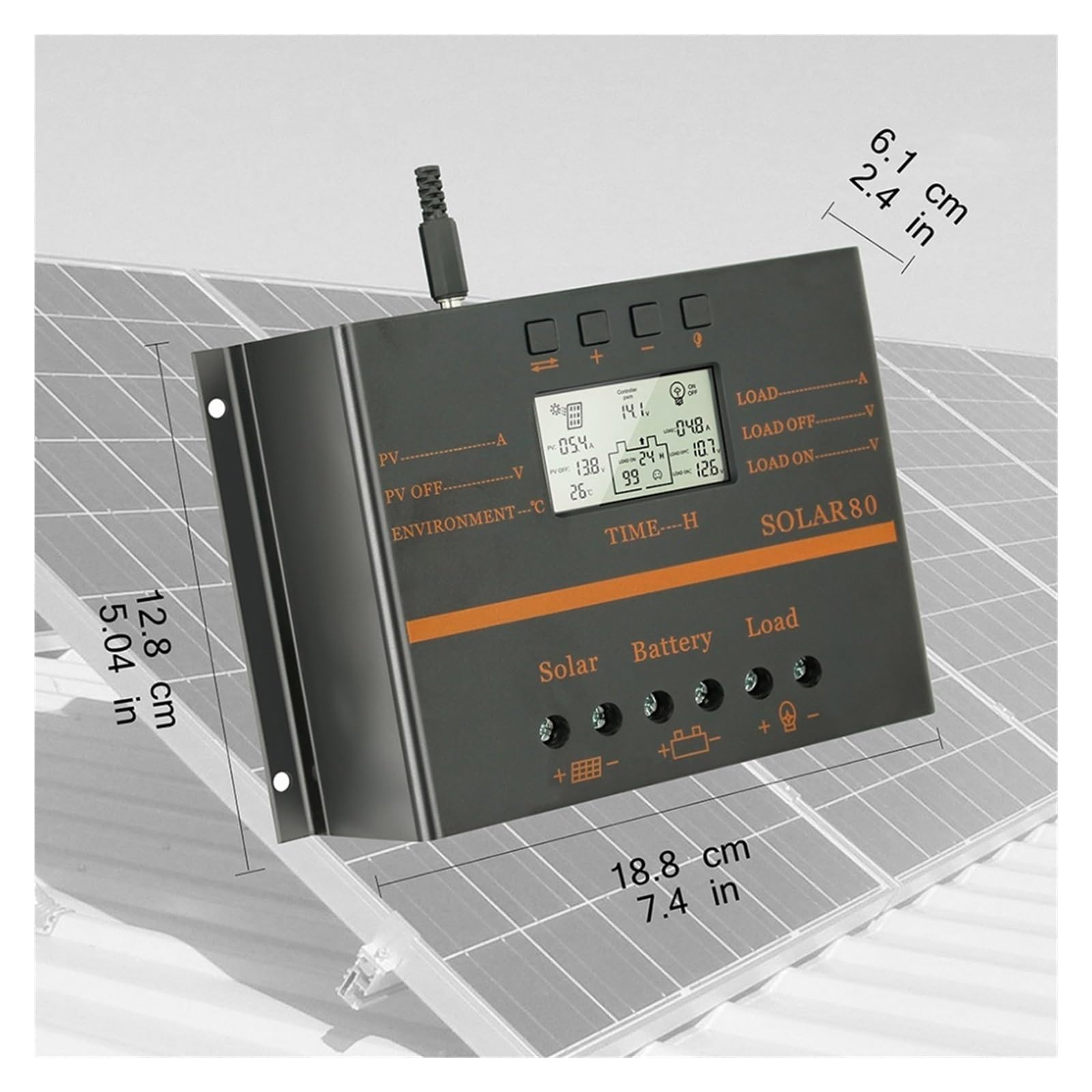 80A 60A PWM Kontroler Słoneczny 12V 24V Kontroler Ładowarki Samochodowej Wyświetlacz LCD Panel Słoneczny Regulator Ładowania Akumulatora USB 5V(60A)