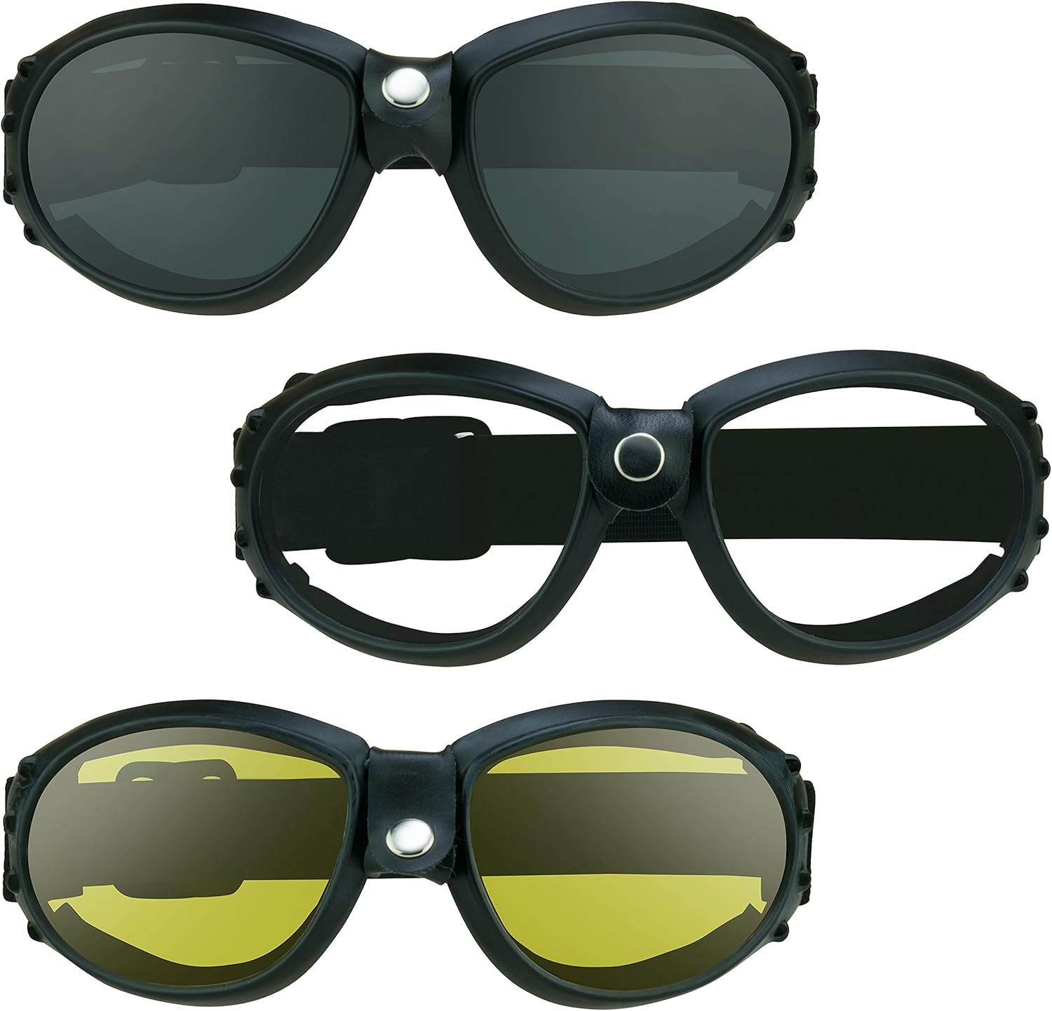 Bikershades Motorcycle Safety Goggles Foam Padded Men Women Large Coverage with Large Microfiber Case