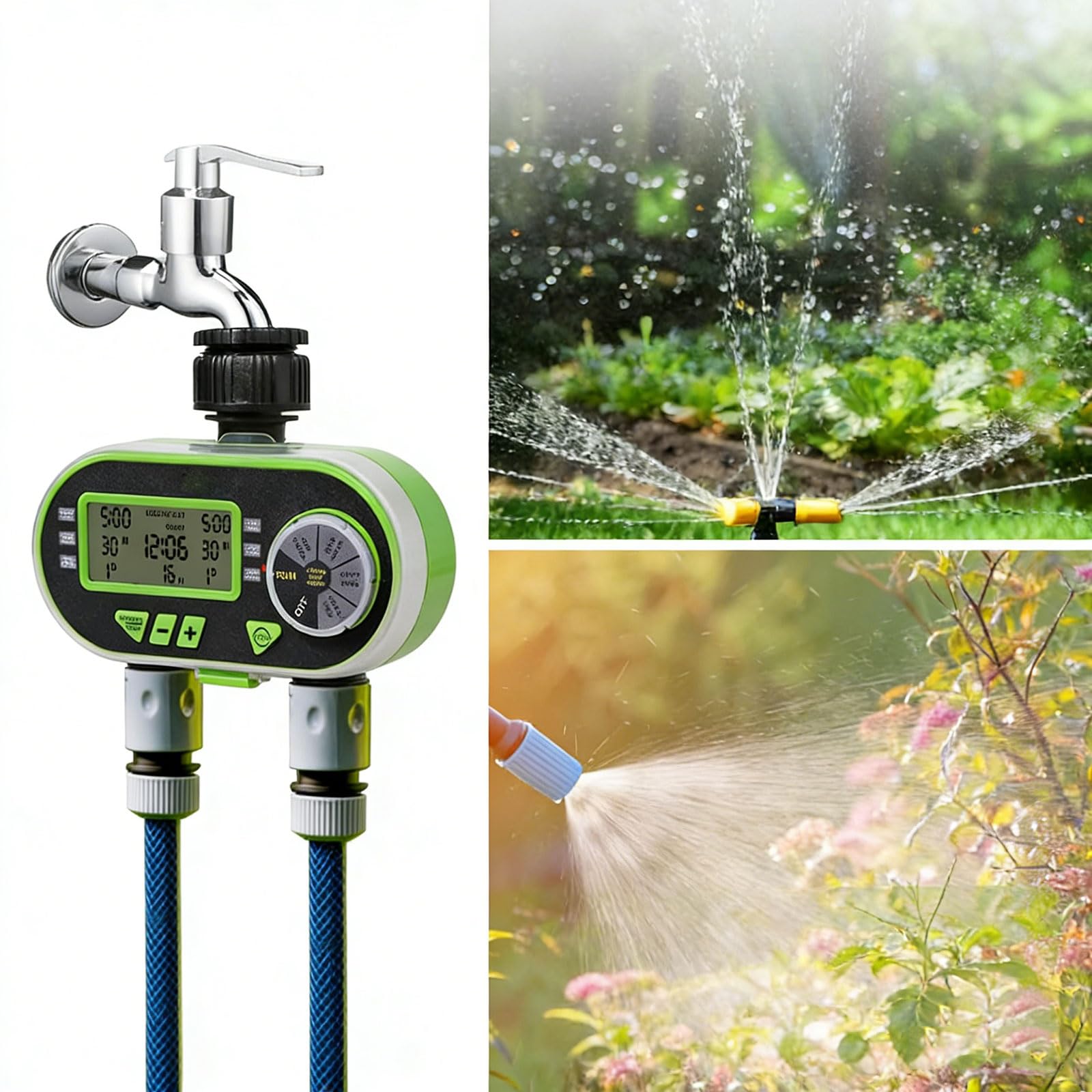 Timer di irrigazione automatico per fiori, con display LCD e impostazioni di irrigazione personalizzabili, efficiente dispositivo di irrigazione a due sezioni per giardini domestici