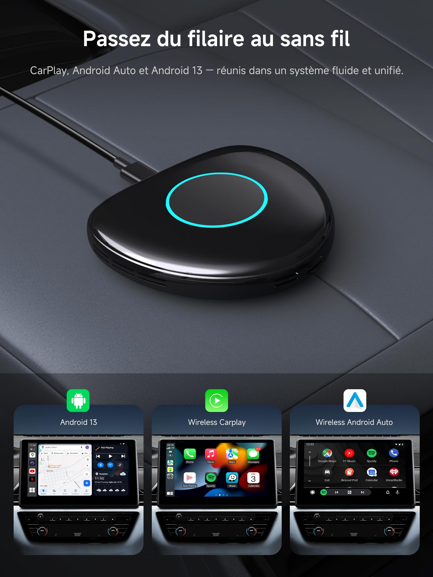 AI Box CarPlay Adaptador Android Auto Inalámbrico - Adaptador CarPlay Inalambrico con 4G, WLAN, BT Dual, USB, AI, GPS, MicroSD, OTA, Integrado 8 GB + 128 GB, CB6D, para Youtube/Netflix/Tarjeta TF