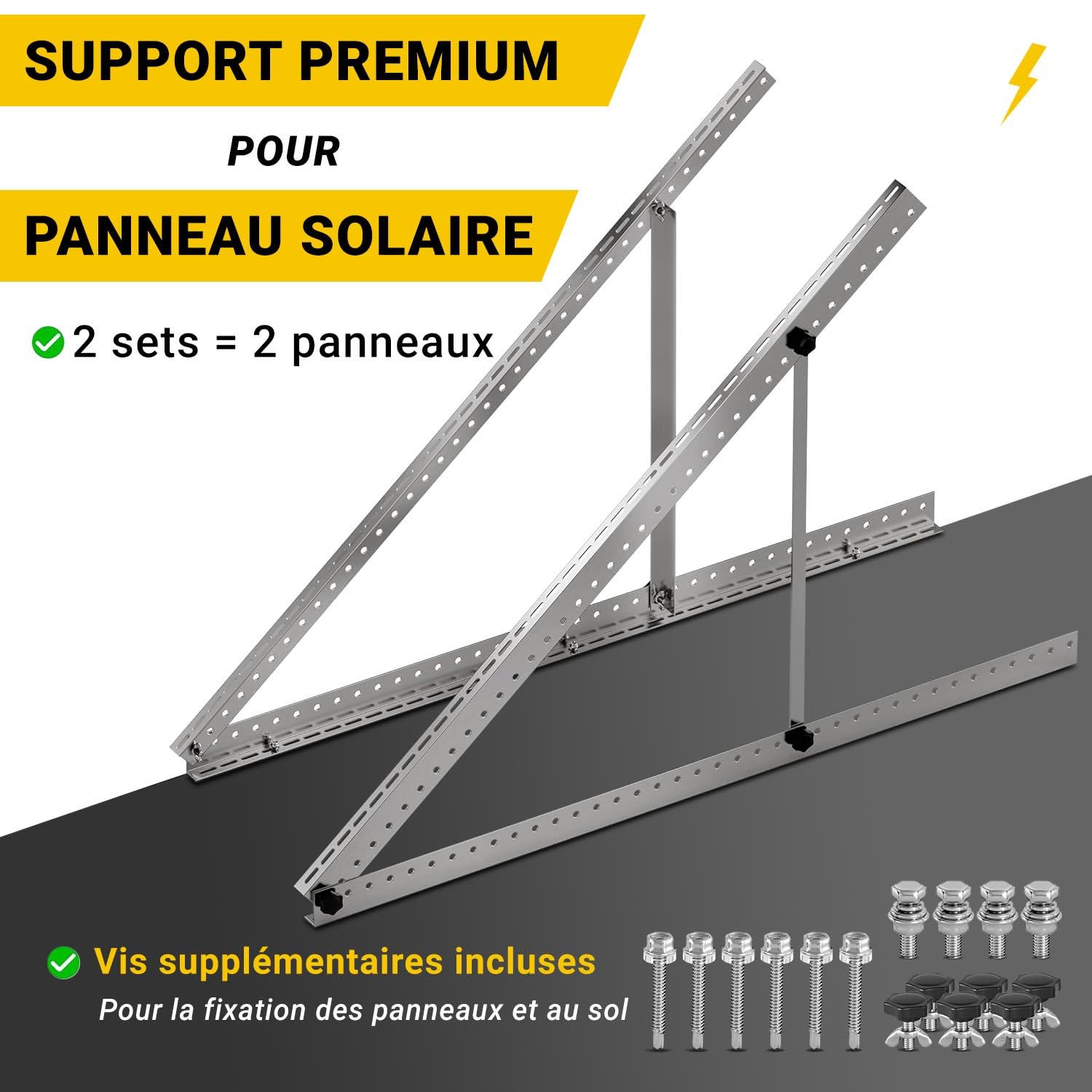 Avoltik supports de panneau solaire - Support de panneau solaire en aluminium - Support PV avec angle réglable pour toit, balcon et sol (2, 48 pouces (118 cm))