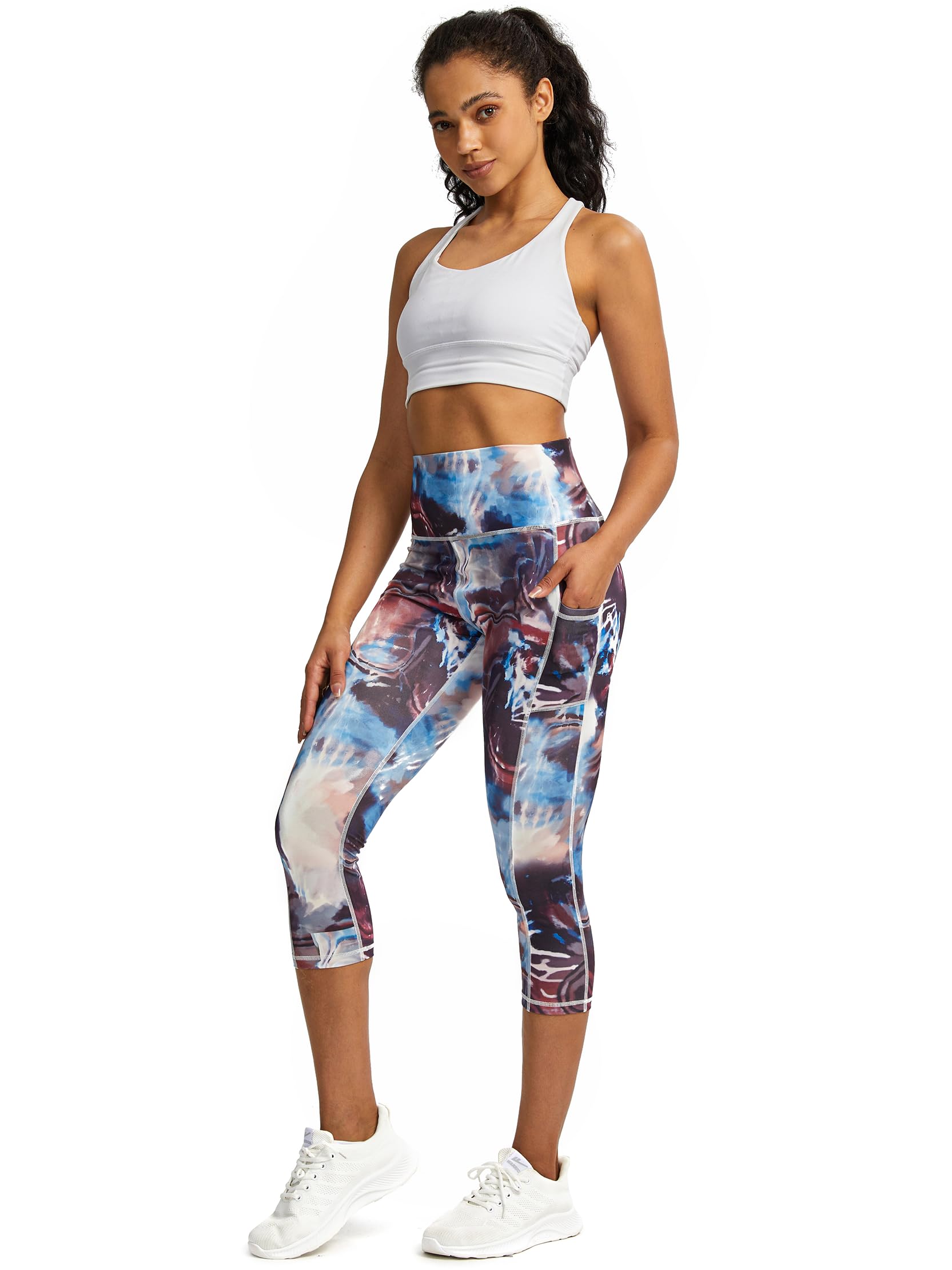 Legging de sport 3/4 pour femme avec poches, pantalon de sport 3/4 opaque, pantalon de fitness, pantalon de course pour femme