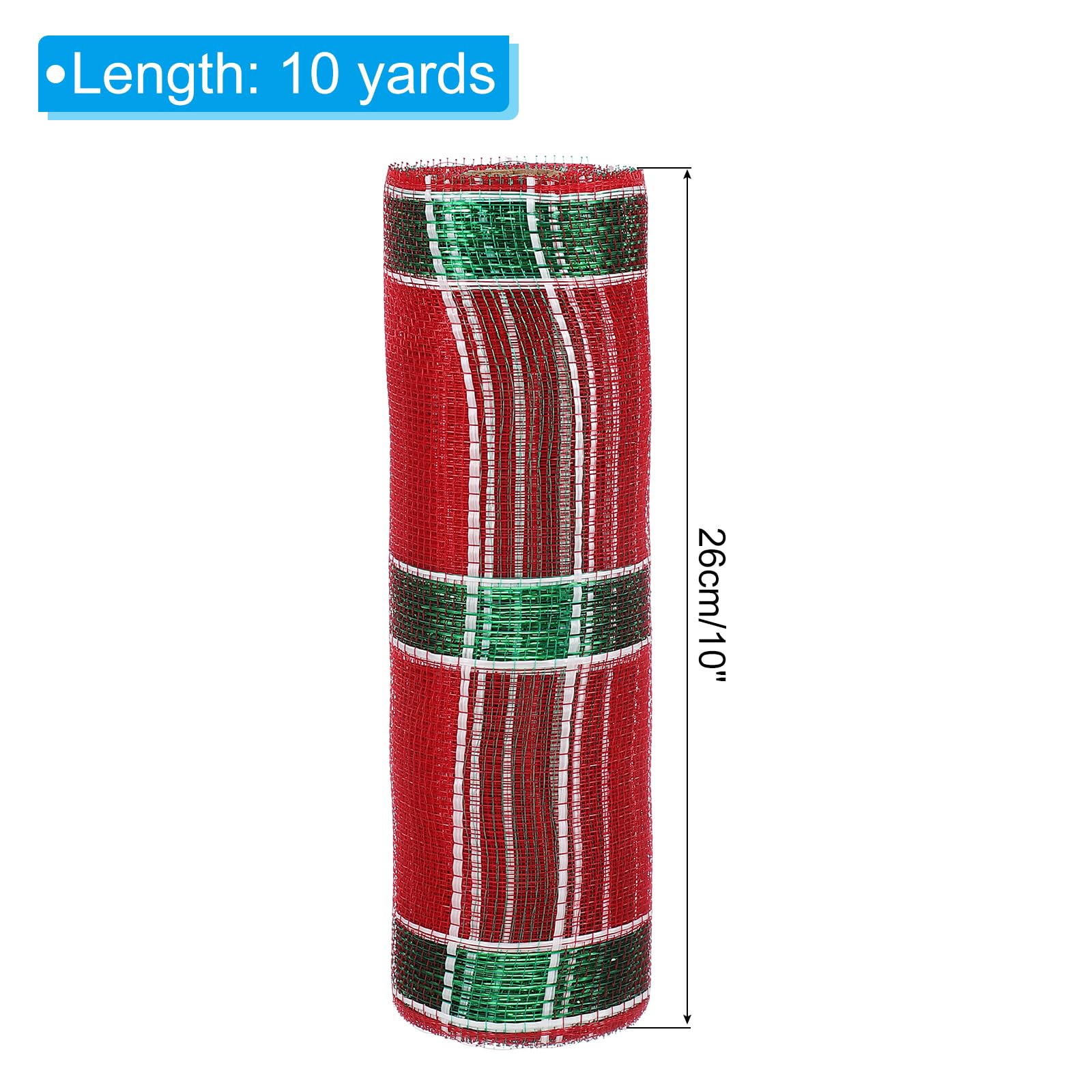 PATIKIL Decorative Mesh Ribbon, 10 Inch x 10 Yard Mesh Ribbon Roll Foil Metallic for Christmas Tree Wreath Decoration Red/Green/White - Image 2