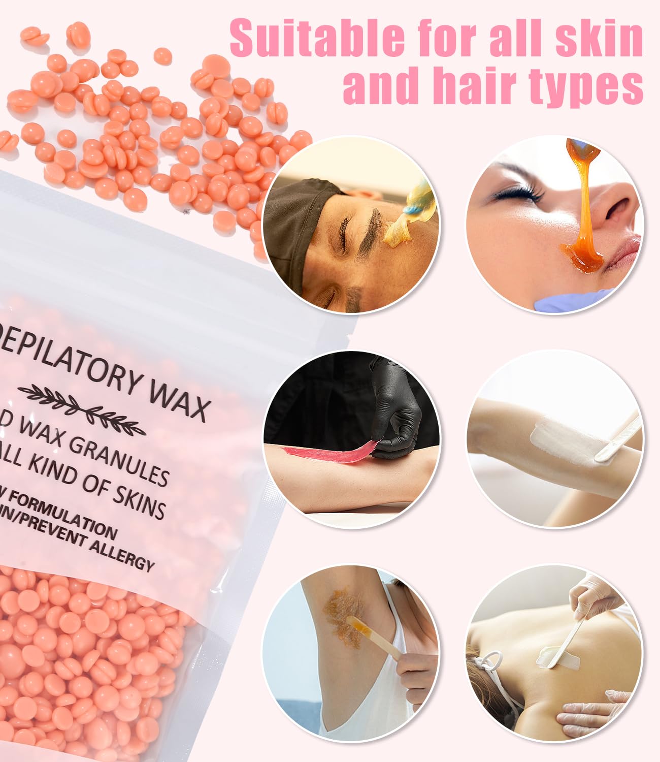 Chauffe cire epilation professionnelle, kit epilation cire 5 paquets de perles d’épilation, 1 bol en silicone et 30 bâtonnets de cire, 10 applicateurs