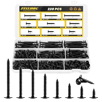Truss Head Wood Screws 220Pcs Assortment Kit, FIXLINK #8 Assorted Screws
