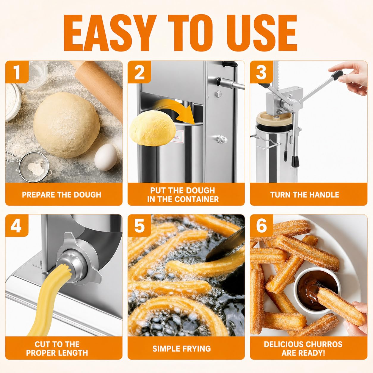 Macchina per Churro Commerciale Manuale per Ciambelle 2l/3l con 5 Stampi, di Pressurizzazione Manuale A Leva, per Uso Commerciale O Privato 3L