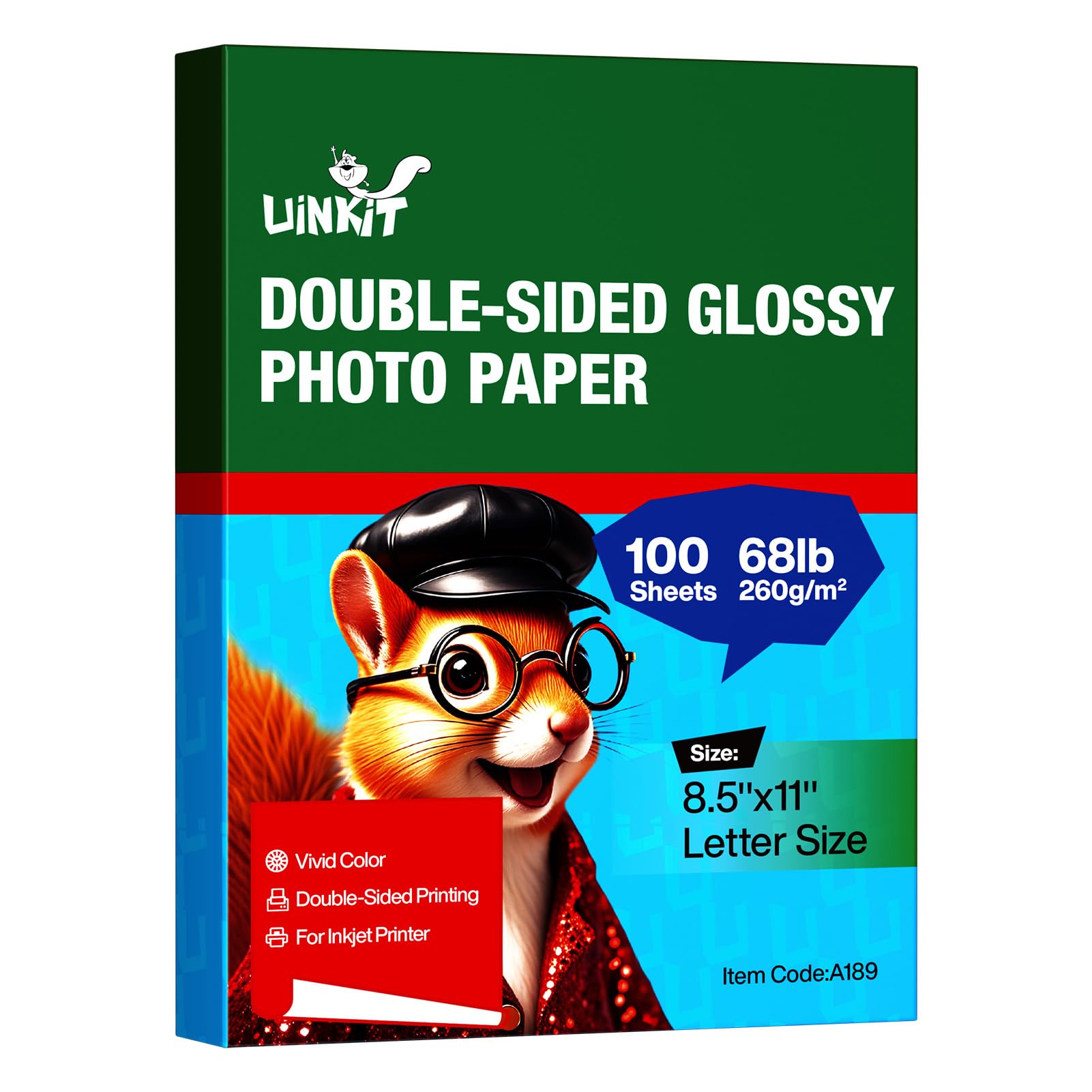 Uinkit Thick Photo Paper Glossy Double Sided 100 Sheets 8.5x11 Heavyweight 68lb 260gsm Inkjet Both Sides Printable 11.8mil A4 Letter size Flyer Bulk Pack 8.5 x 11 Card paper postcard postal A189