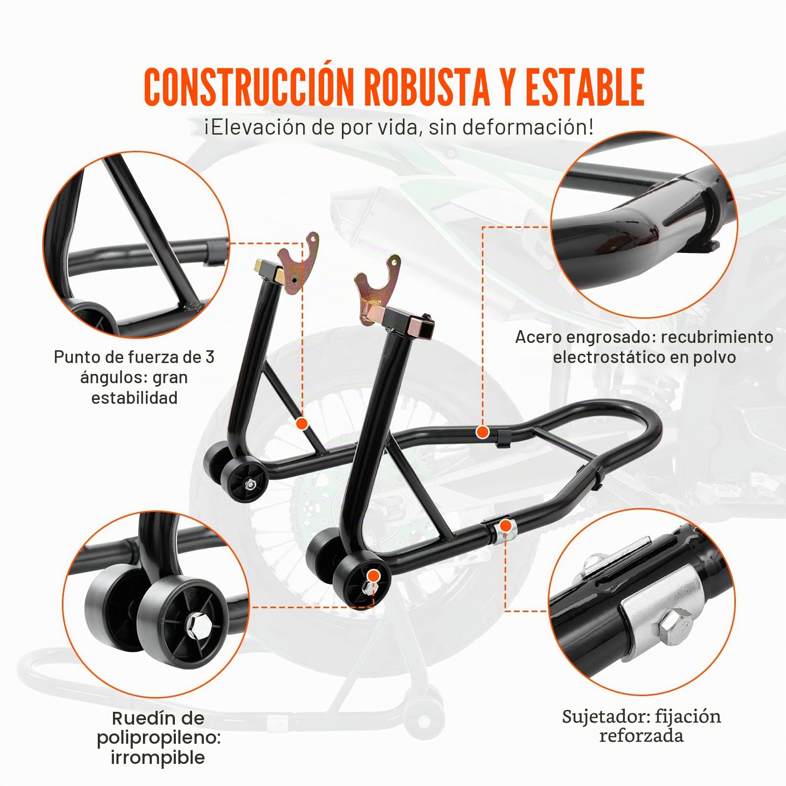 VEVOR Soporte de Moto para Carga de Rueda Trasera 0,39T Soporte de Taller con Brazo Ajustable Soporte de Rueda de Acero Elevador de Moto Compatible con Diámetro de Rueda 350mm Reparación Mantenimiento
