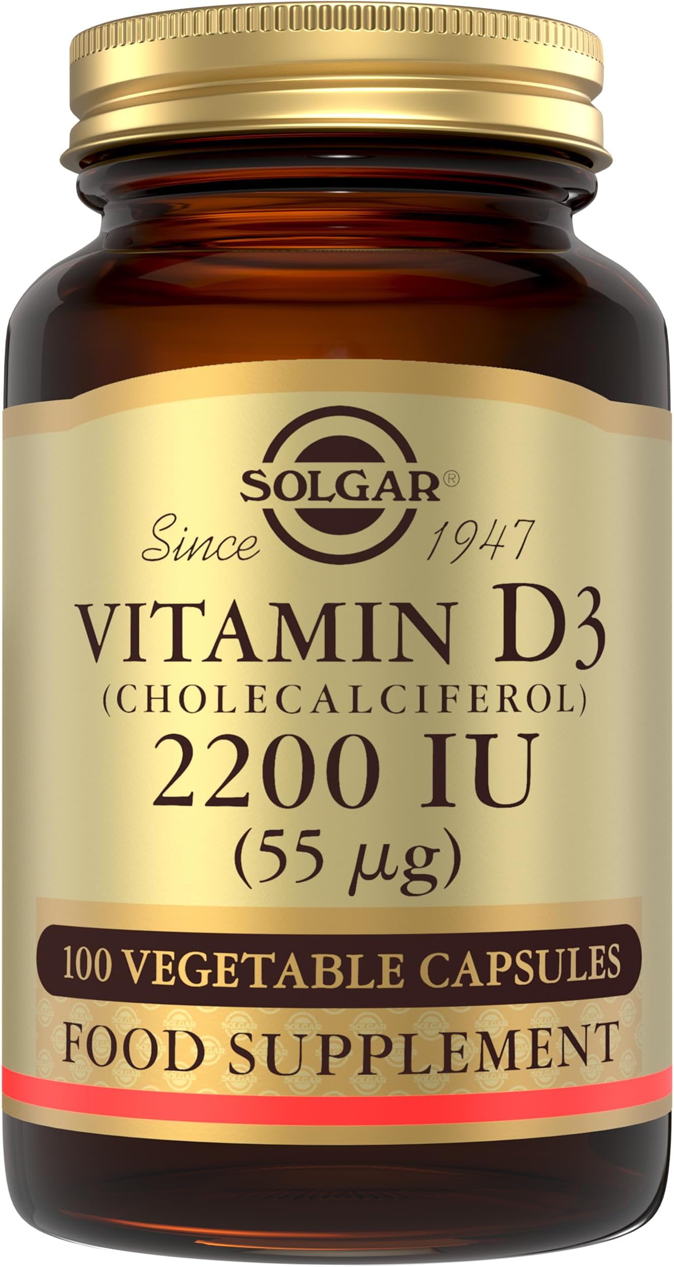 Vitamin D3 (Cholecalciferol) 2200 IU (55 µg) Vegetable Capsules - Pack of 100 - Healthy Bones and Teeth - Supports Immunity and Muscle Function - Vegetarian