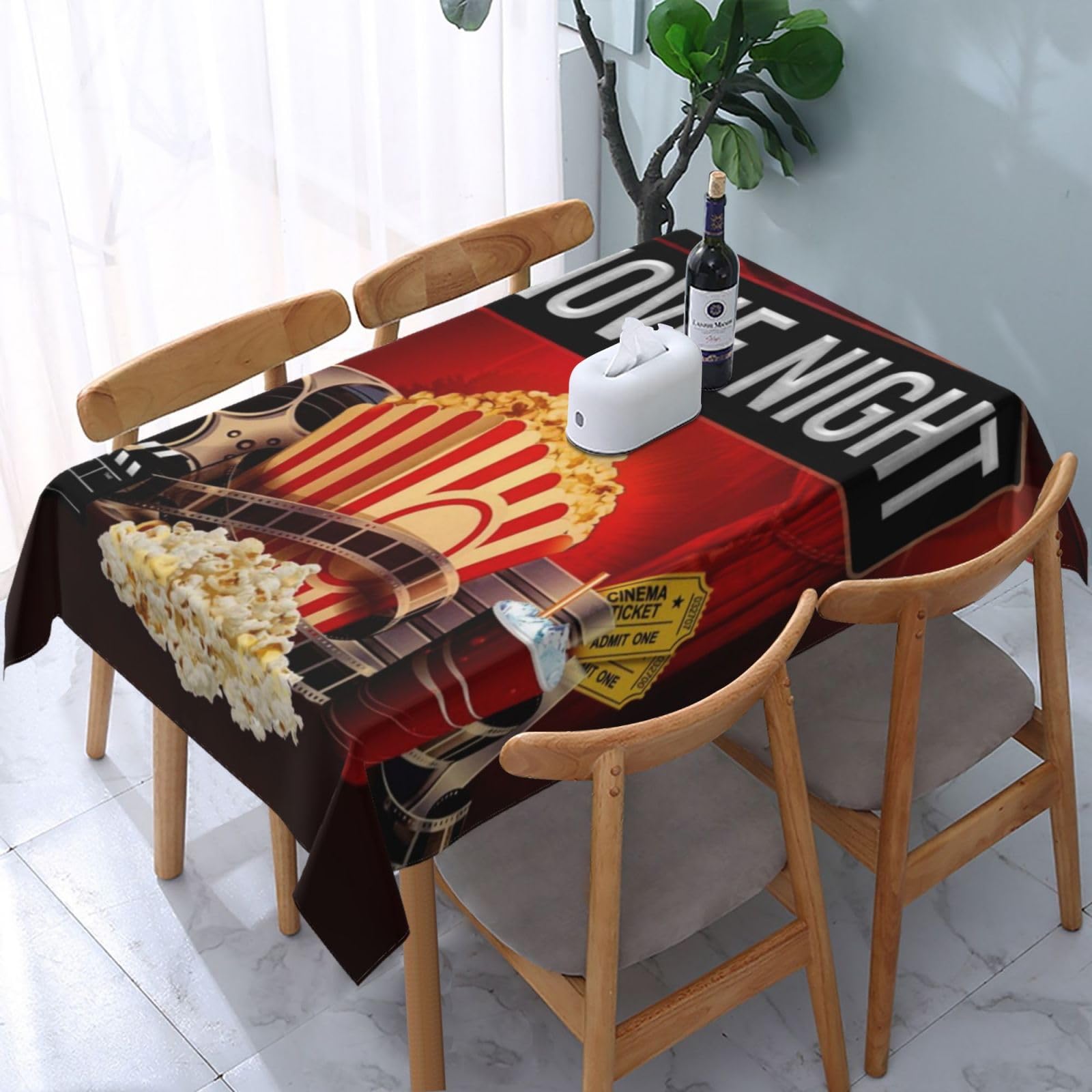HLBSDM Retro Theater Movie Night Rectangle Tablecloth, Suitable for Wedding, Party and Restaurant Festival Gathering Event Polyester Fabric Decorative Tablecloth(54x72in)