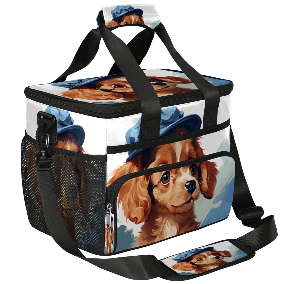 Blue Hat Insulated Picnic Backpack Lunch Box for Women Men Picnic Basket Tote Lunch Bag Picnic Bag Portable Lunch Bags for Picnic, Beach, Work, Trip,Office, Camp Cartoon Dog