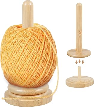 Wooden Yarn Holder for Crochet Wool Thread Holder Rotatable Bamboo Yarn Spinner Spool Stand Knitting Crocheting Accessories Wool Ball Stand Dispenser Gifts for Knitters Lovers