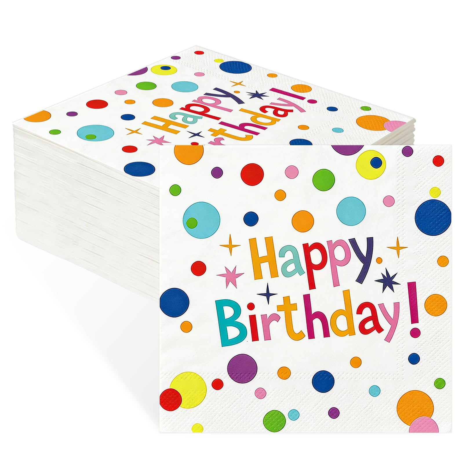 40 Pack Happy Birthday Napkins, Colorful Rainbow Napkinss for Party Decorations, Paper Napkins for Themed Birthday Celebration Supplies