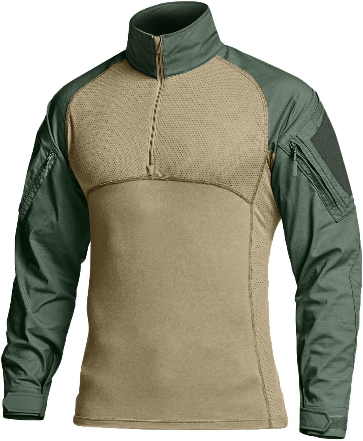 CQR Men's Tactical Combat Shirt, 1/4 Zip Long Sleeve Breathable Military BDU Training Top for Shooting, Hunting, Range Use