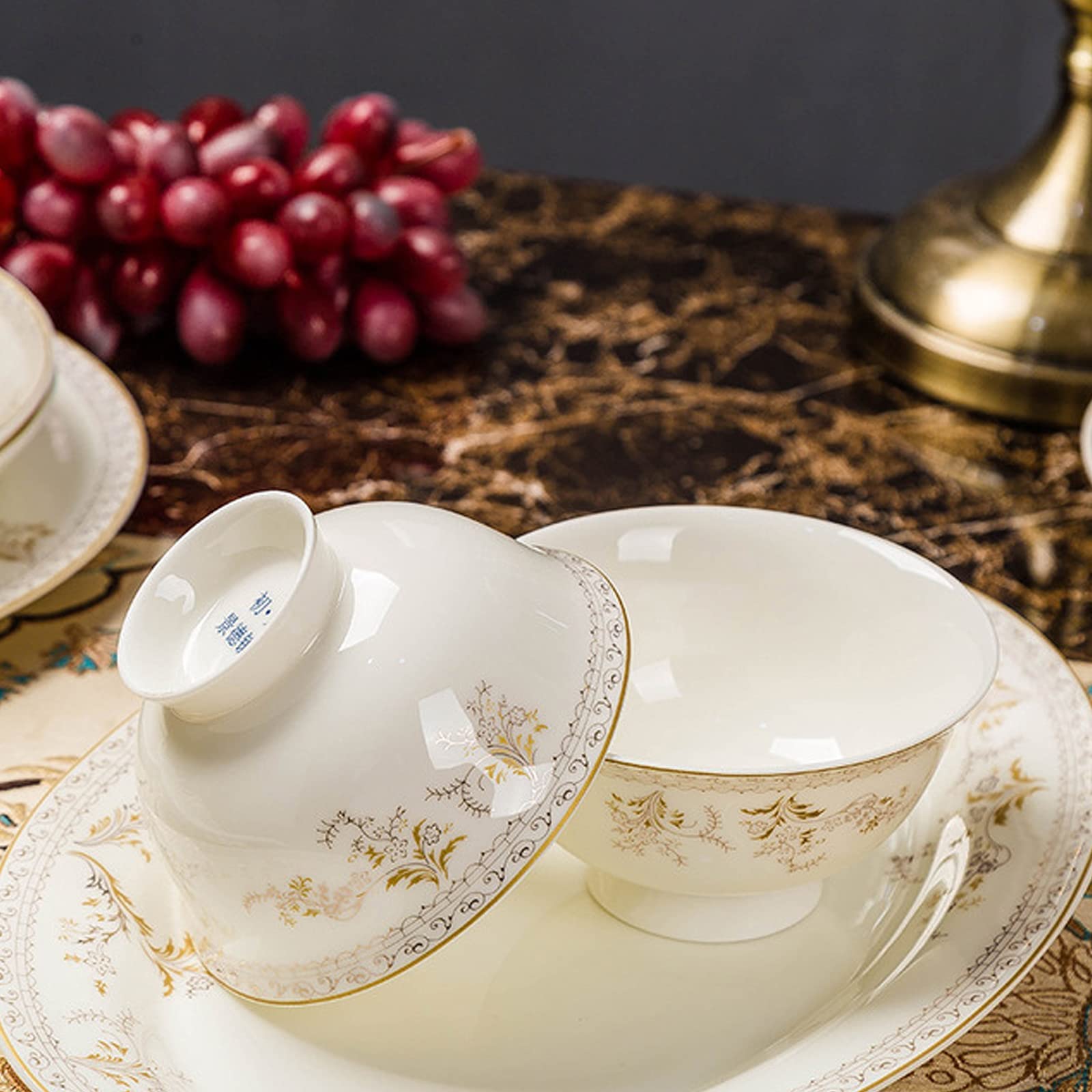 Zestaw Ceramicznych Naczyń Obiadowych W Stylu Retro, Piękny Zestaw Z Porcelany W Kolorze Złotym I Białym, Idealny Na Domowe Przyjęcie, Wesele, Hotel, Boże Narodzenie