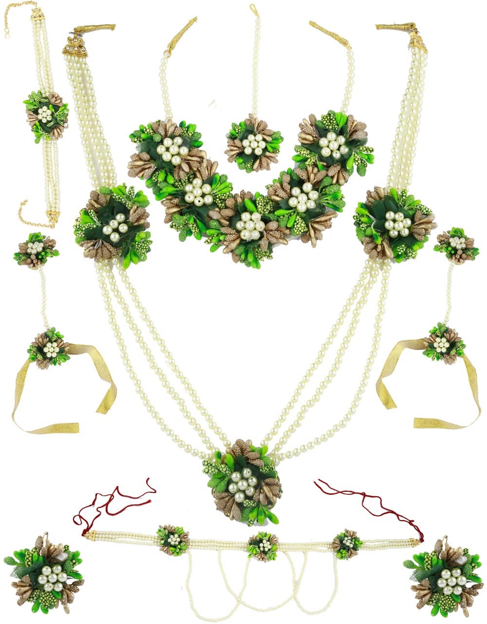 Anuradha Art Jewellery Green Flower Choker Necklace Set Pearls Beads Necklace Earrings with Maang Tikka for Women (B09T3DJ4C3) Amazon Price History, Amazon Price Tracker