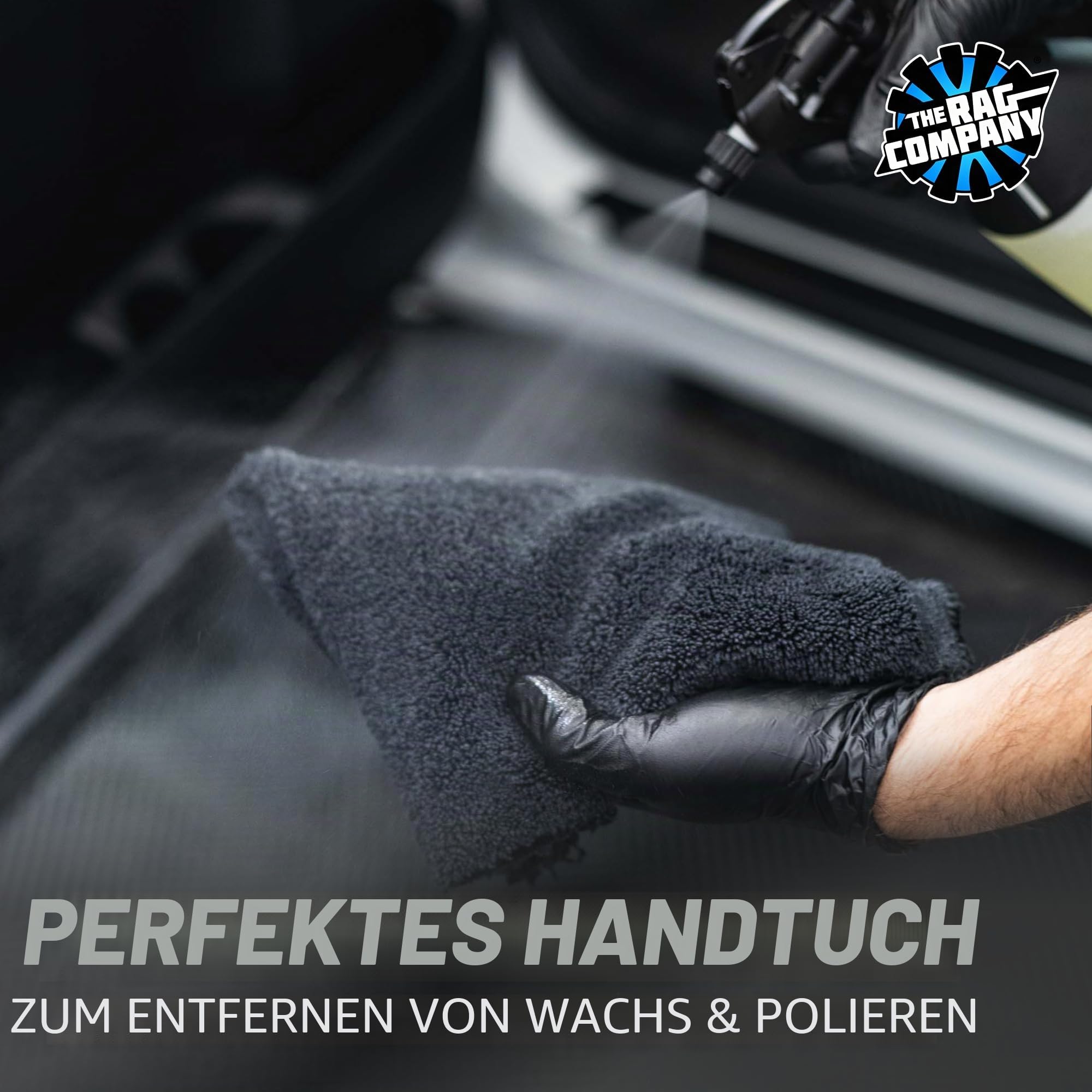 The Rag Company - Creature Edgeless Auto-Detailing-Handtücher (10er-Pack), professionelle 70/30-Mischung, zweilagige Plüsch-Mikrofaser, Polieren und Polieren, 420 g/m², 40,6 x 40,6 cm, schwarz