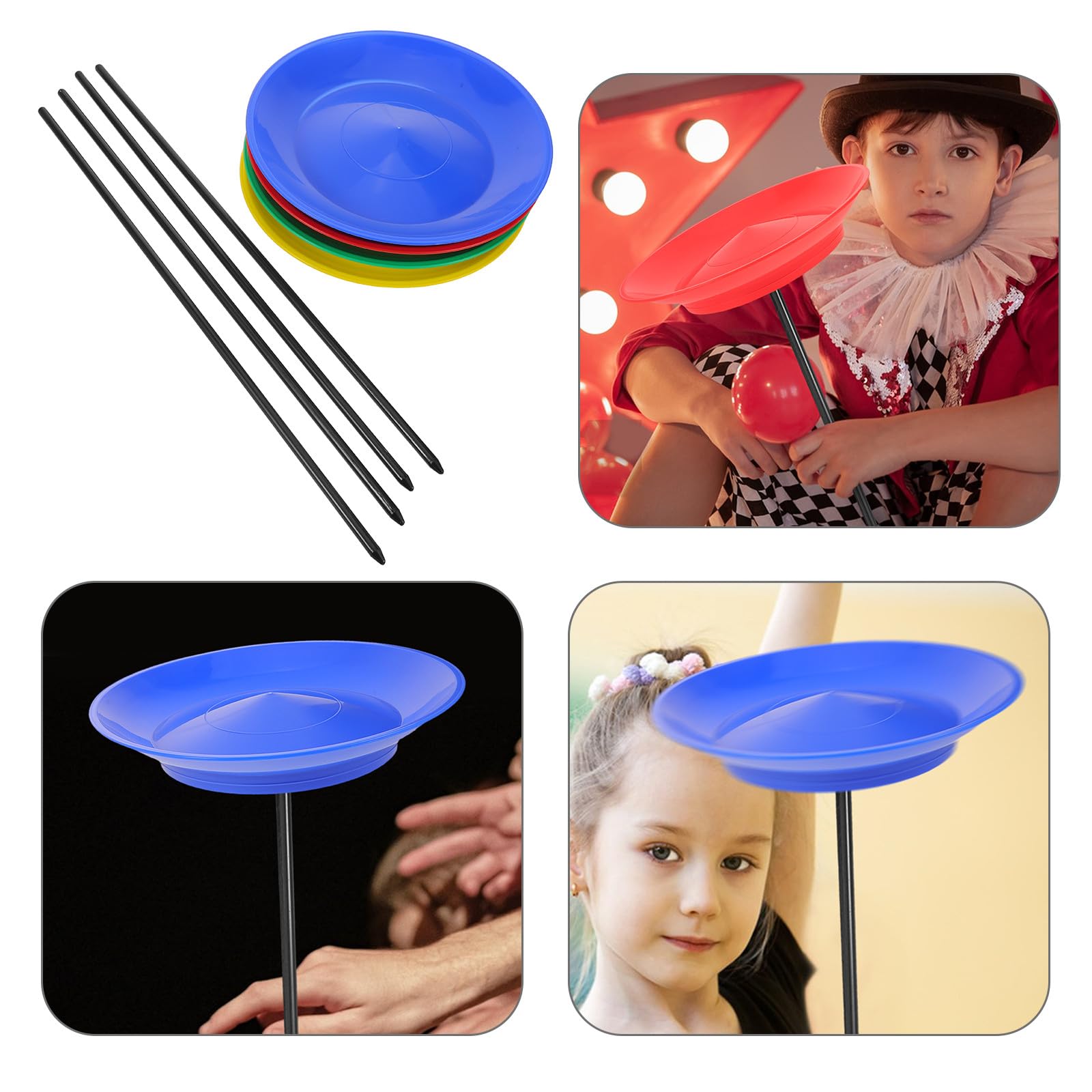 HOMSFOU Set di Giocoleria per Principianti con 4 Piatti Rotanti Colorati e Bastoncini da Circo, Kit per Abilità Circensi e Performance Teatrali, Giocattolo da Circo Resistente e Portatile