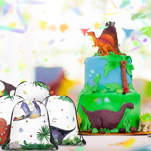 Miniatura 6 de 20 bolsas de recuerdo de fiesta de dinosaurios, bolsa de regalo con cordón de dinosaurio, bolsas de suministros para fiestas de dinosaurios, bolsa