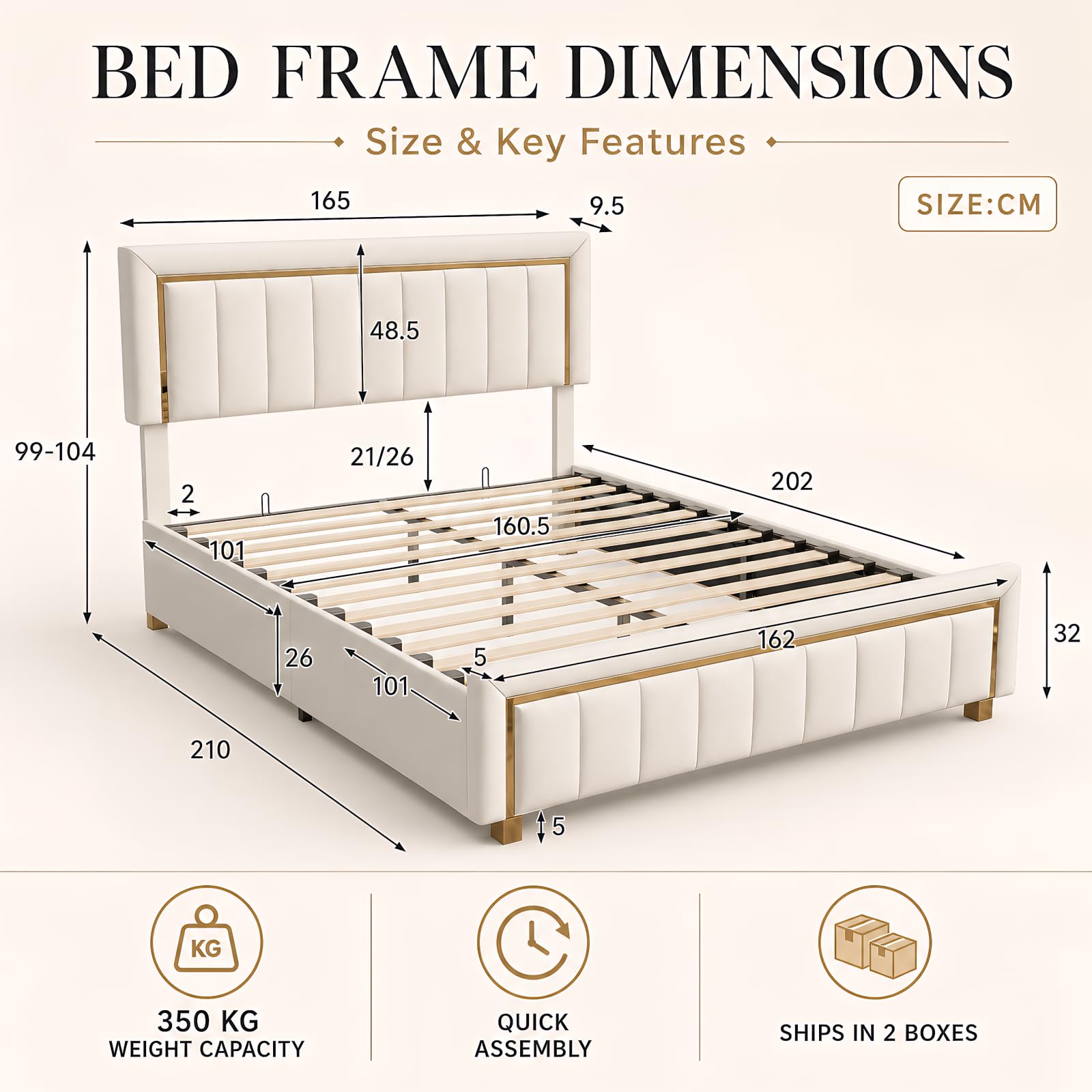 BRILVERDE Lit Double 160x200 avec Rangement, Lit Coffre avec sommier à Lattes et tête de lit rembourrée, pour Adultes et Adolescent, Velours (Beige, 160 x 200 cm)
