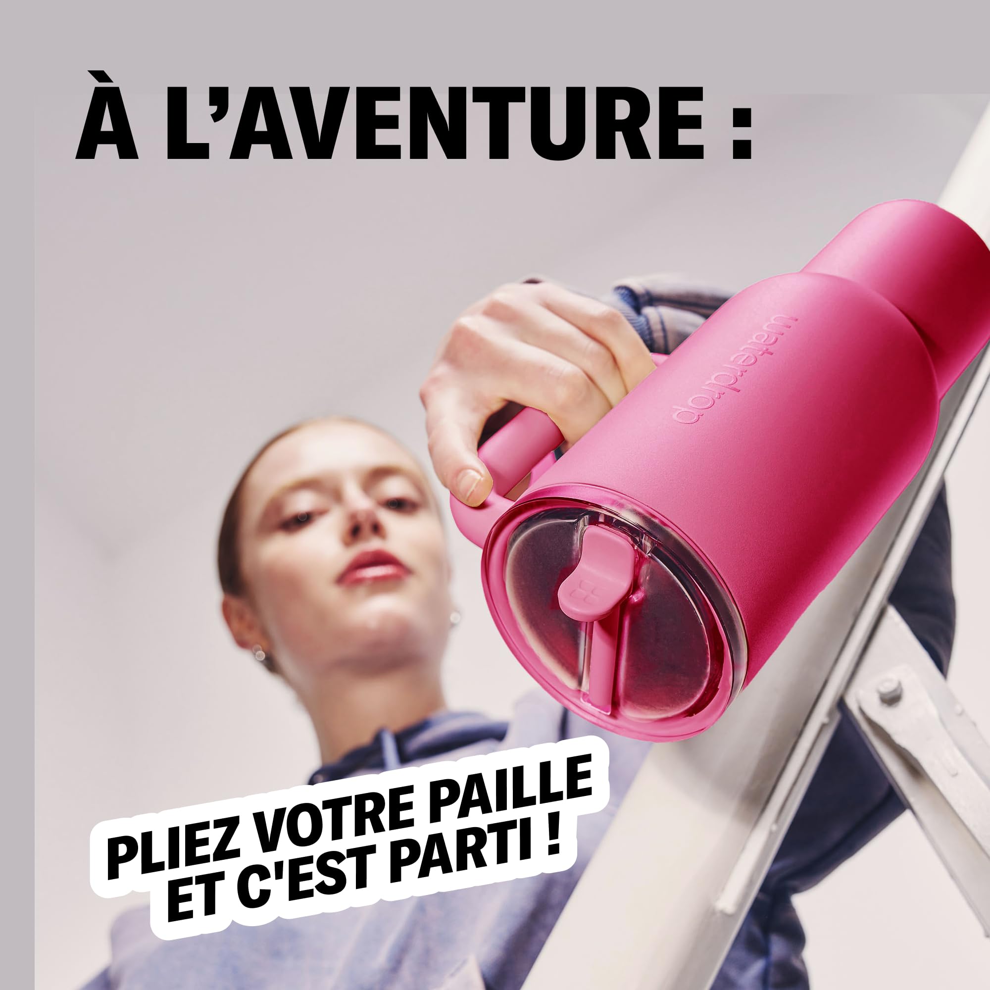 waterdrop® Gourde Isotherme avec Paille 1.1 litre - Froid Pendant 12 Heures, Mug Isotherme, Tasse Isotherme avec Poignée, Bouteille d'eau en Acier Inoxydable