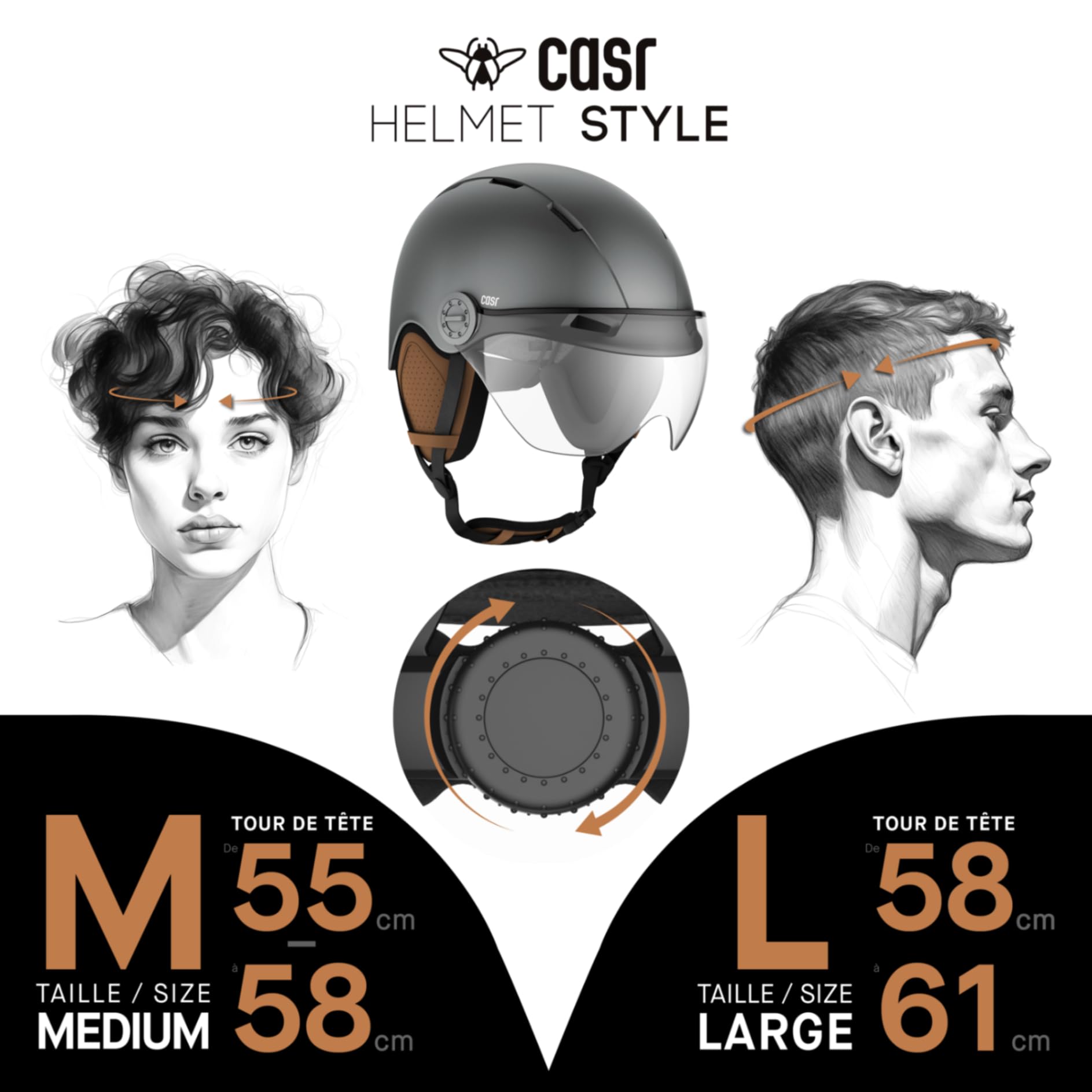 CASR Casque Style de Protection Taille Adulte Unisexe, Gris Anthracite, M