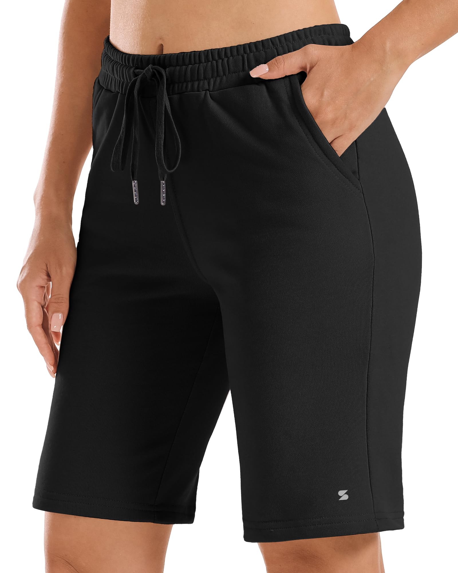 StelleWomen's 7"/10" Cotton Bermuda Shorts Knee Length Comfy Lounge Athletic Sweat Shorts with Deep Pockets