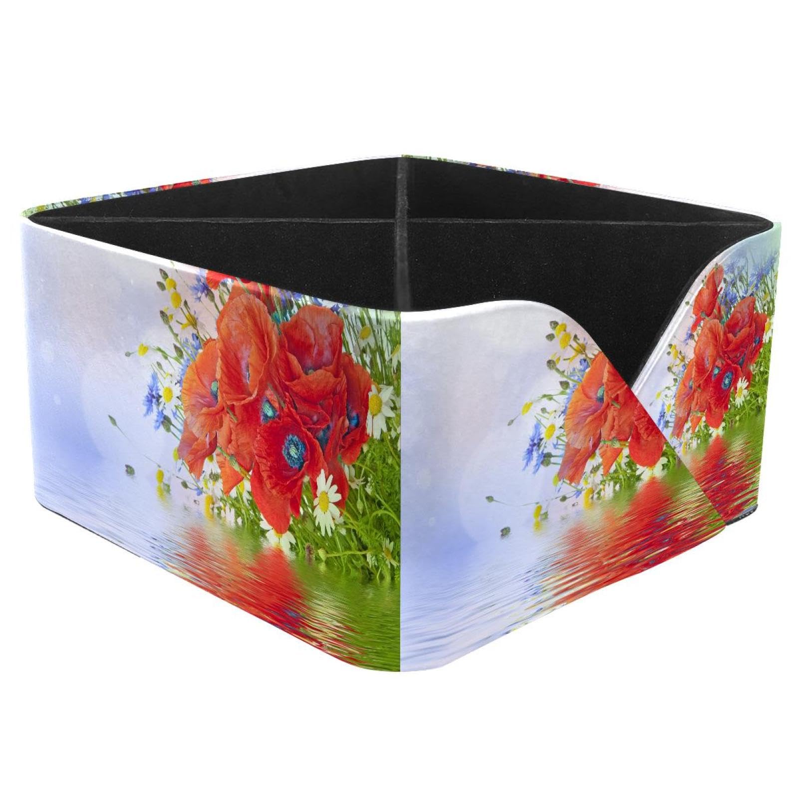 KengjuTesu Poppy Flowers Desktop Organizer Pen Holder, Rectangular Pencil Cup for Office, Study and Makeup Stations