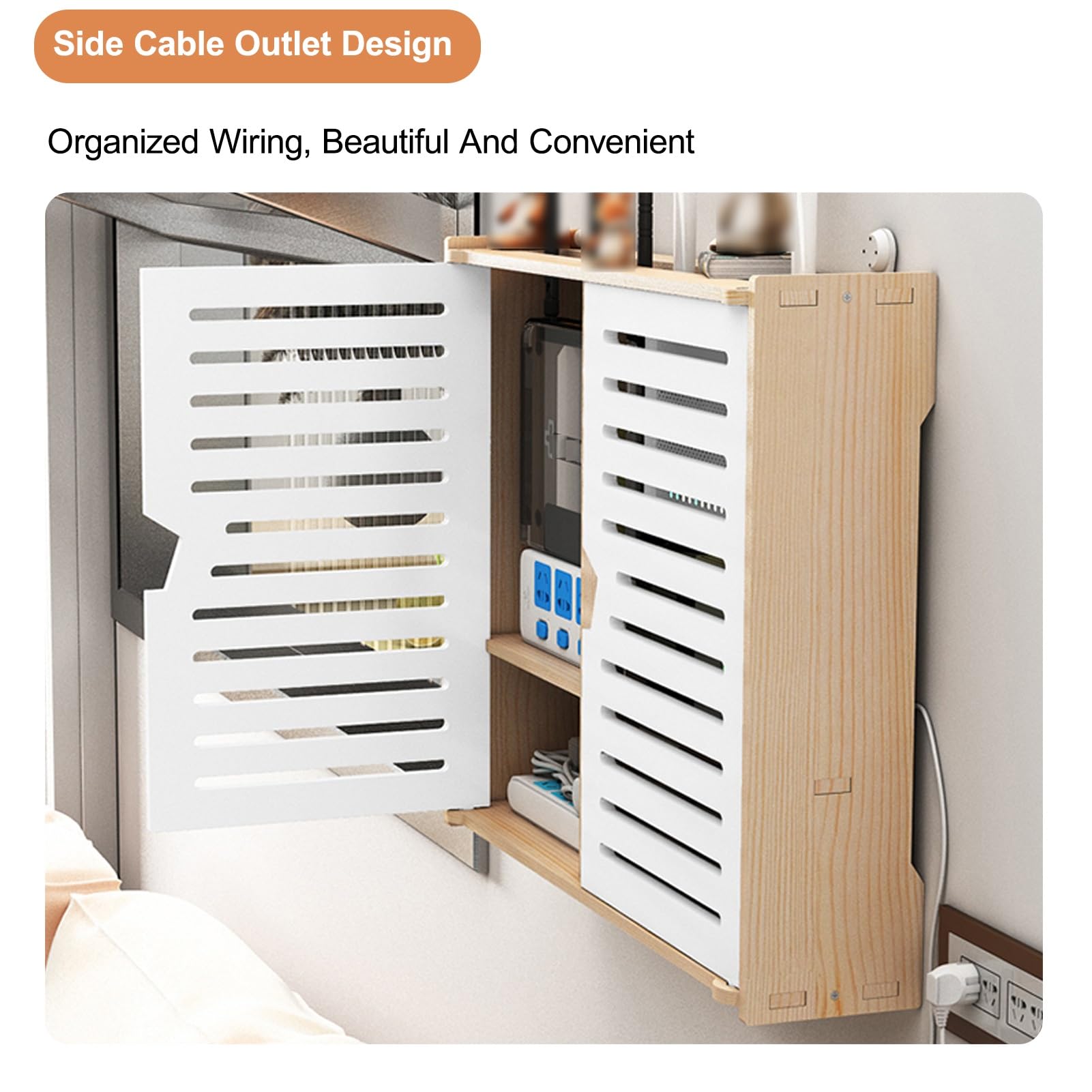 Wifi Box Hider, armadietto portaoggetti per router, organizer multimediale con design elegante e gestione dei cavi per soggiorno e ufficio