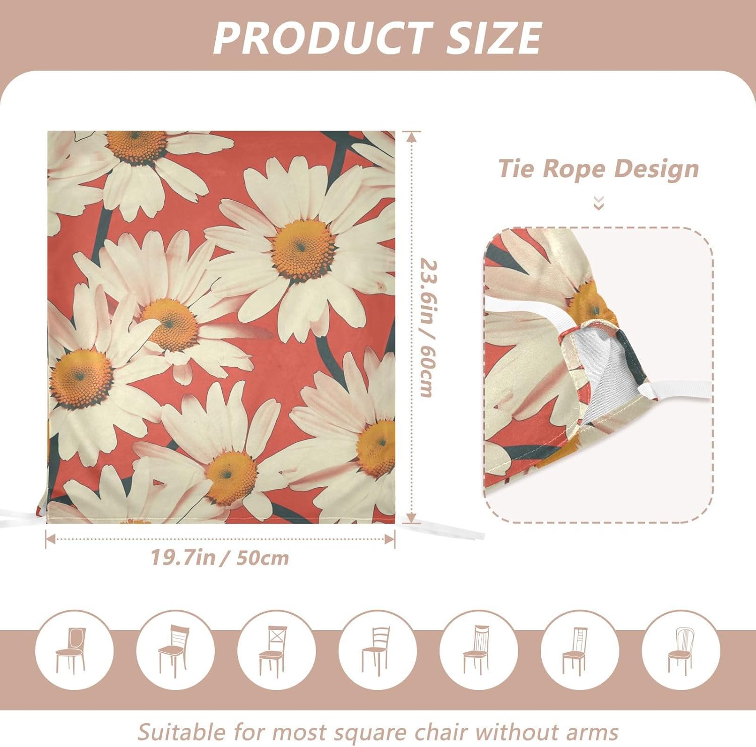 ALAZA Daisy Flower Red Chair Back Cover Set of 6, Washable Reusable Removable Chair Slipcovers Decorative Chair Cover for Home Kitchen Wedding Party