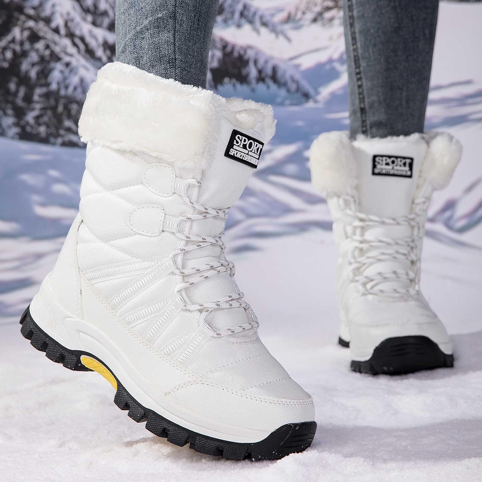Bottes de Neige Femme Fourrées Mi-Mollet Bottes Femme Hiver Chaudes Antidérapantes Chaussures de Randonnée Ski Snow Boots Fourrées Confort Bottine Botte de Neige Imperméable Chaussure Hiver Bottines