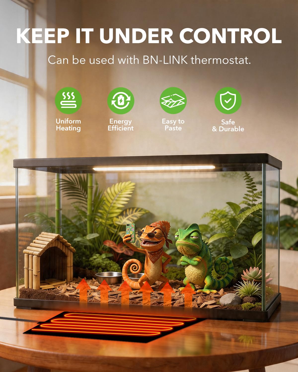 BN-Link Almohadilla de calefacción para Reptiles para Interior o terrario, Impermeable, para Tortugas, lagartos, Ranas y Otros Reptiles, 8 x 12 Pulgadas