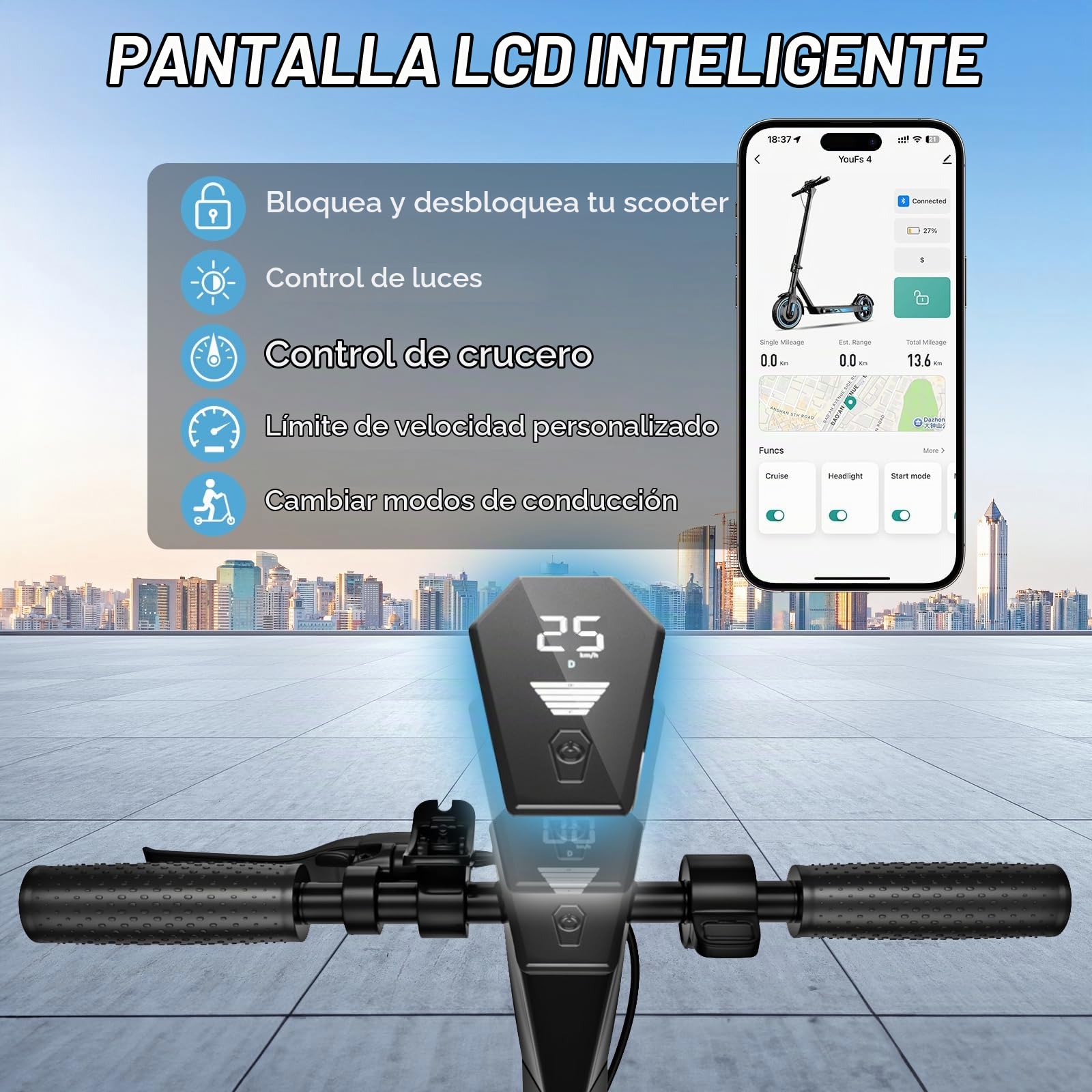 Monopattino Eléctrico para Adultos,Pneumatici 8.5/10",Motor Potente 350/500W, Autonomía hasta 35/38/45km,Velocidad Máxima 25km/h,Iluminación doble y sistema de frenado doble,Carga máxima120kg