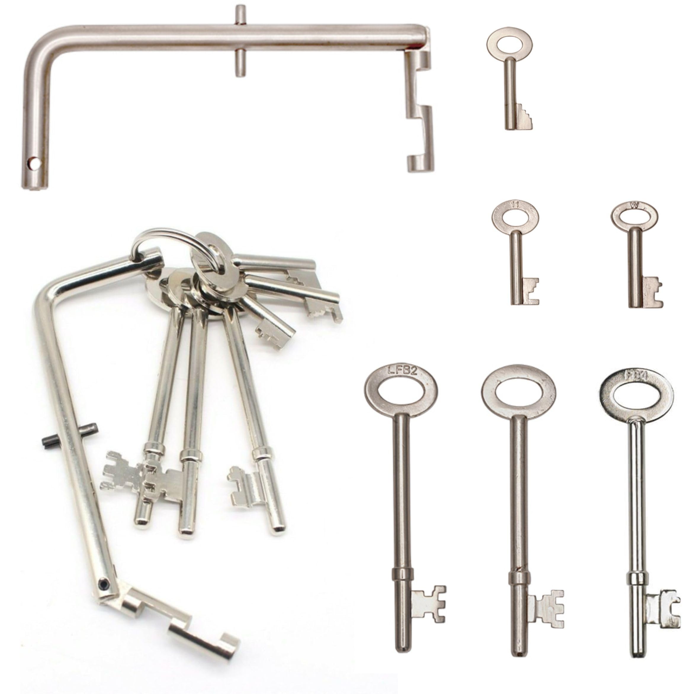 TSS Fire Brigade Key Set – Full 7-Piece FB Set with Fireman’s Drop Key– FB1 FB2 FB4 FB11 FB14 Padlock/Mortice Keys– Emergency Services Access Tools – Nickel Steel Keys UK