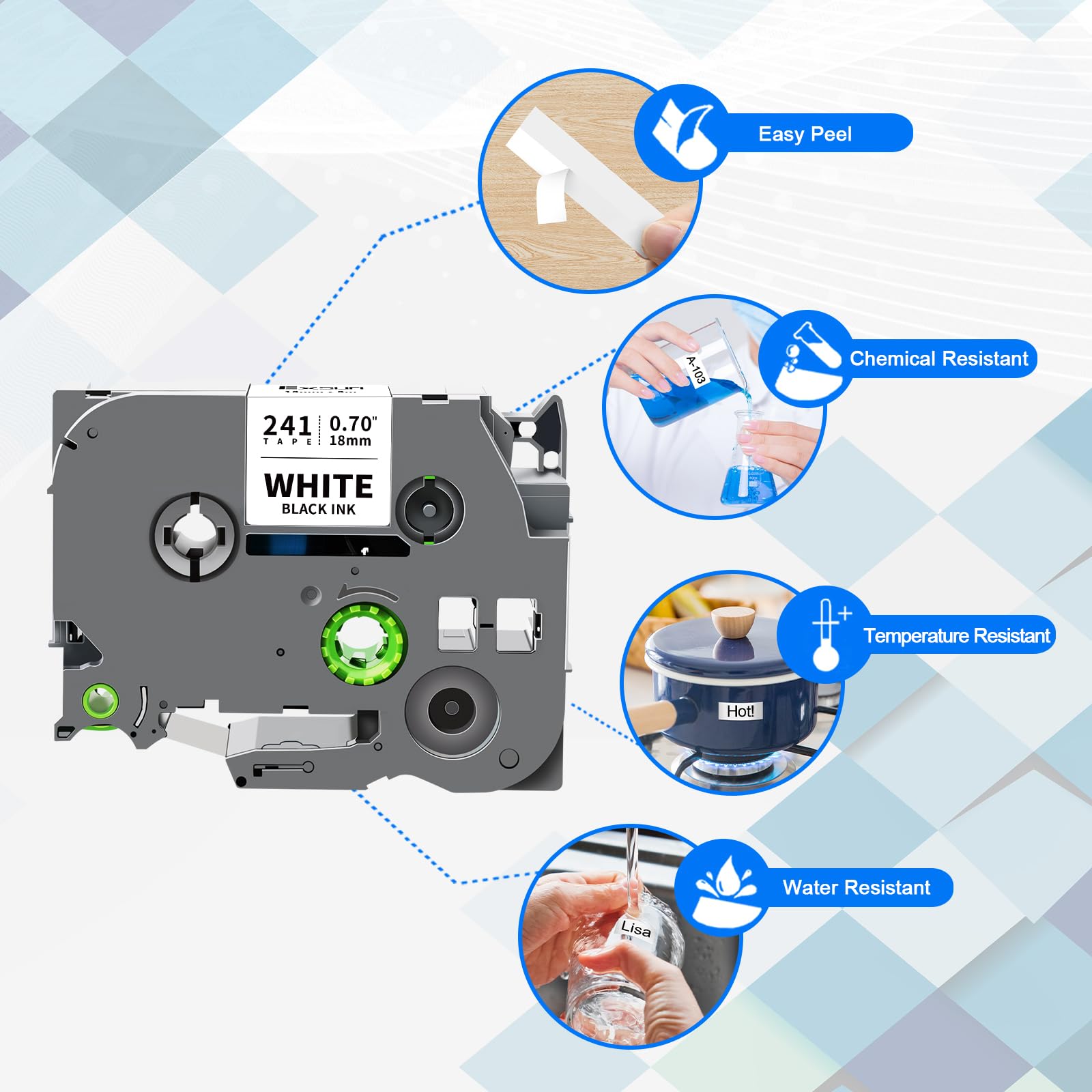 5x Nastro per Etichette Compatibile TZe-241 da 18 mm per Brother TZ Tape TZ-241 TZe241 per P-touch PT-2030 PT-D450VP PT-D400 PTE300VP PTE500VP PT-D600 PT-P750W Nero su Bianco, 18 mm x 8 m
