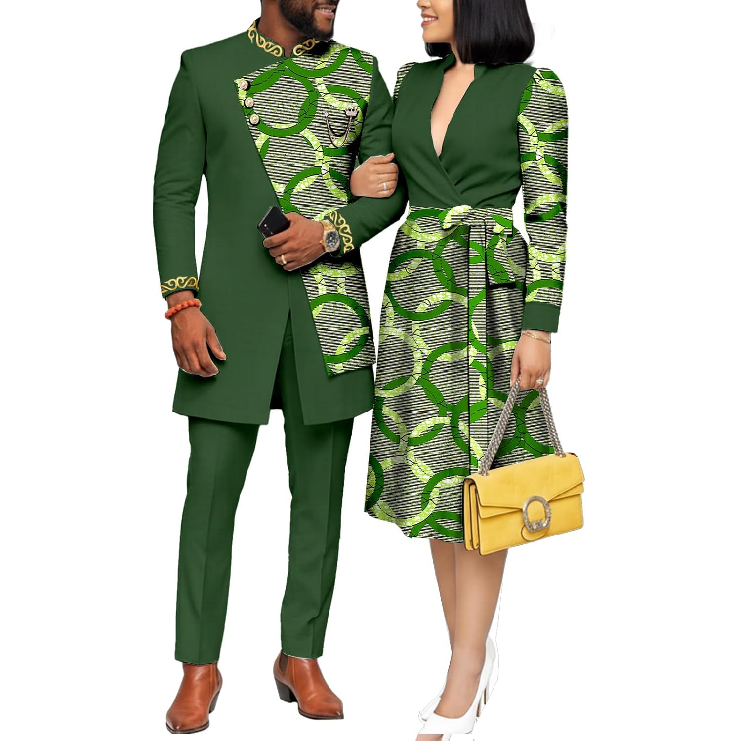African Couple Clothes 2 Pieces Sets Womens Dress and Mens Suit Cloth Wedding