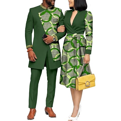 African Couple Clothes 2 Pieces Sets Womens Dress and Mens Suit Cloth Wedding
