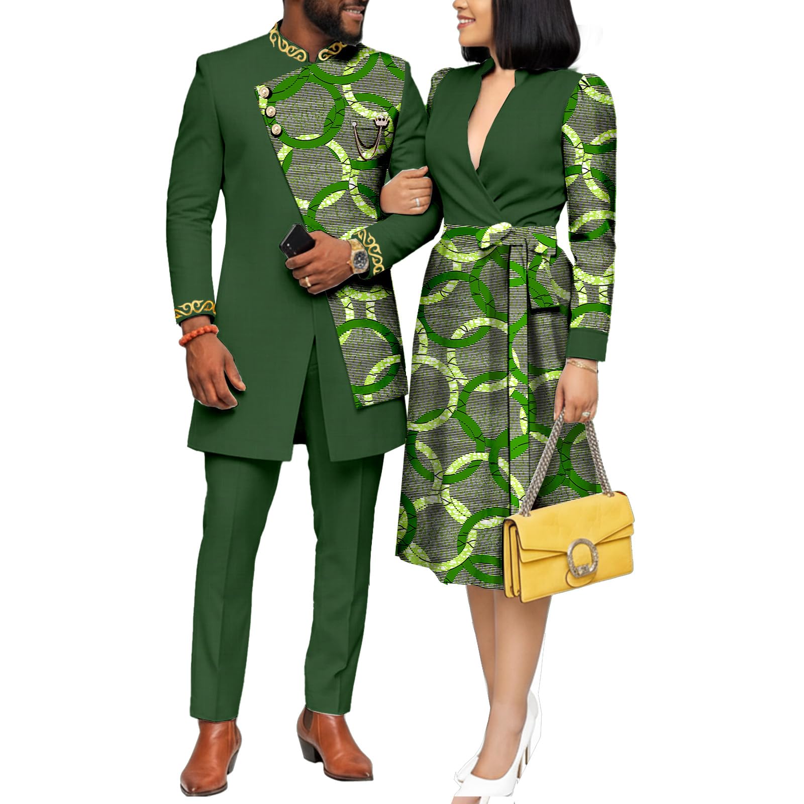 African Couple Clothes 2 Pieces Sets Womens Dress and Mens Suit Cloth Wedding