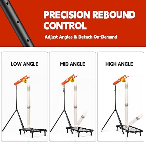 Miniatura 5 de Entrenador de lanzamiento suave automático de béisbol con red de rebote, altura ajustable de 52 a 72 pulgadas, capacidad de 8 bolas, caída