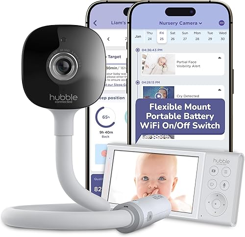 HUBBLE CONNECTED GoBaby AI Portable Pro - Monitor de bebé con cara cubierta y alerta de vuelco, detección de llanto real, entrenador de sueño y más,
