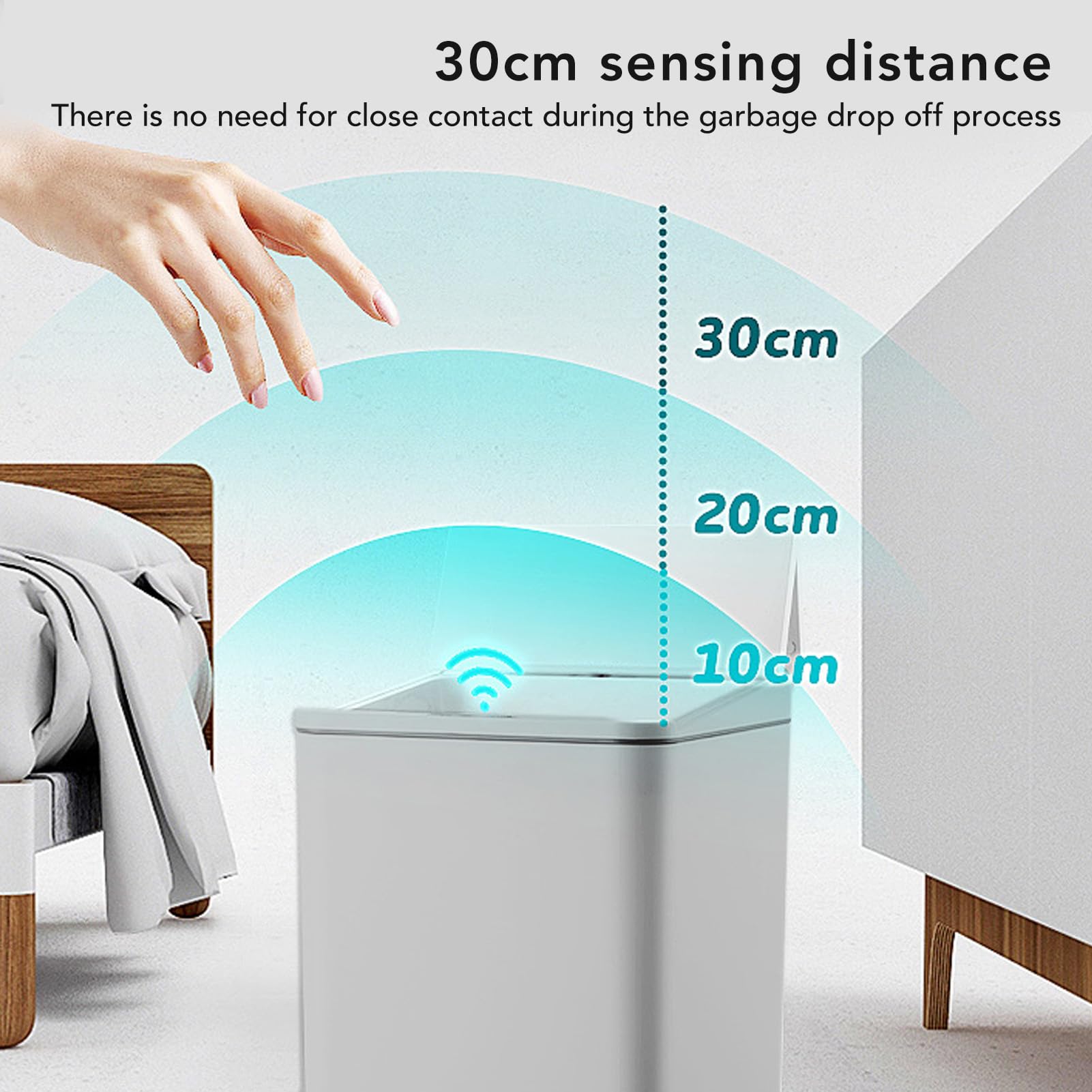 Focket Mini Cubo de Basura con Tapa, 9L USB Sensor Inteligente de Carga Cubo de Basura Automático, Cubo de Basura sin Tacto para Oficina, Dormitorio, Café, Baño, Salón, Coche (Blanco)