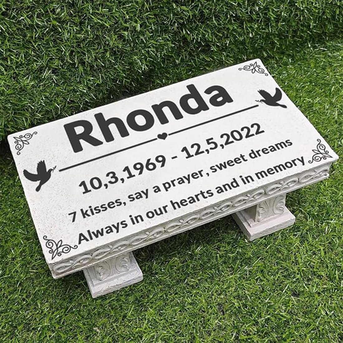 JHB Personalized Bench Pet Memorial Garden Stone Plaque with Colorful Photo, Dog Grave Marker Dog Tombstone Cat Headstone for Graves Loss of Pet Gift Cemetery Garden Plaque (P)