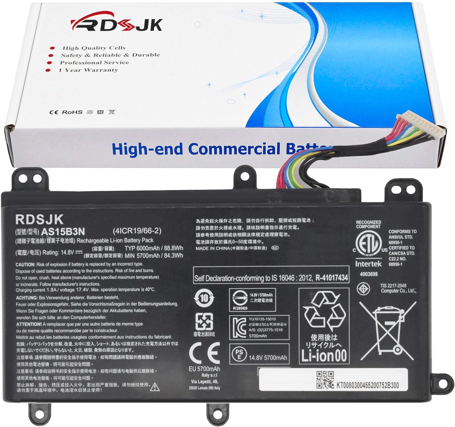 AS15B3N Laptop Battery for Acer Predator 15 G9-591 G9-591G 591R G9-592 G9-592G G9-593 17 G9-791 G9-791G G9-792 G9-792G G9-793 17X GX-791 GX-792 21X GX21-71 Series KT.00803.004 4ICR19/66-2 14.8V 88.8Wh