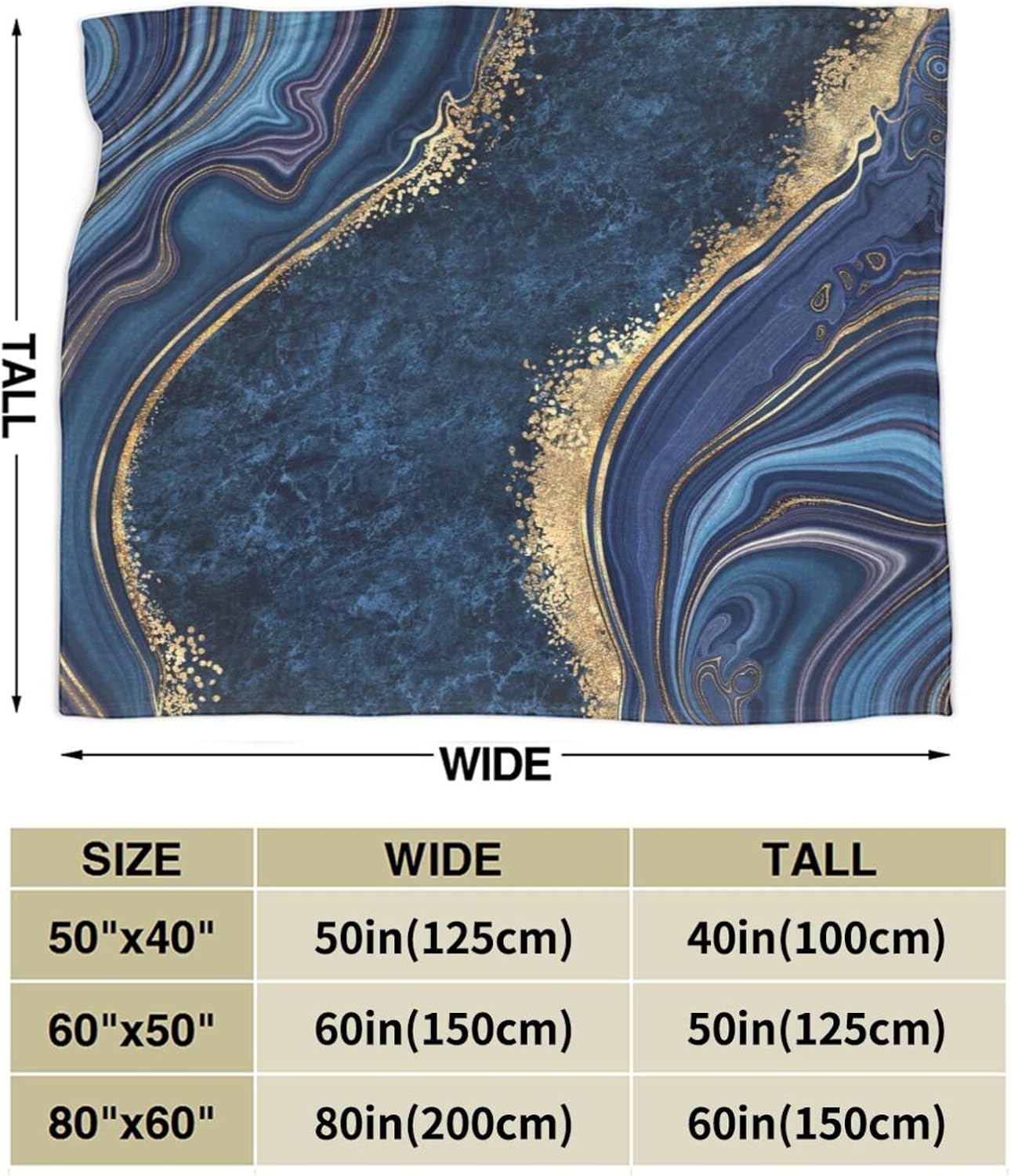 Perinsto Blue Painted Marble Throw Blanket Ultra Soft Warm All Season Marbling Painting Decorative Fleece Blankets for Bed Chair Car Sofa Couch Bedroom 80"X60" - Image 3