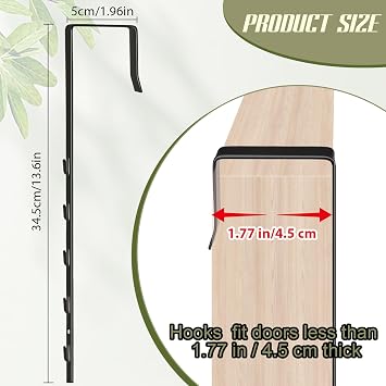 Over-The-Door Mirror Hanger, Adjustable 13.6 in Door Mirrors Hanger with Protective Lining, Prevent Scratches, 2 Pcs Door Brackets Perfect Height and Fit (Mirror Not Included) - Black